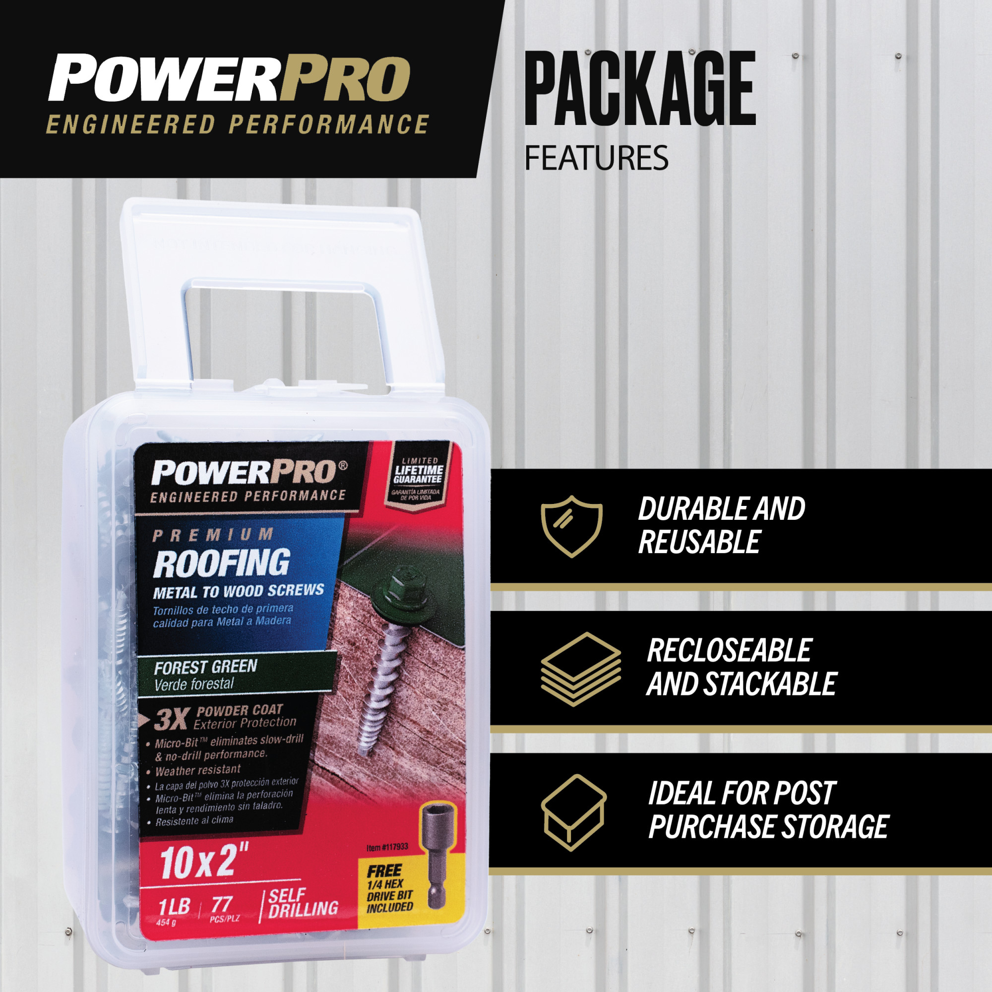 Power Pro Green Self Drilling Metal-to-Wood Roofing Screws (#10 x 2 in.) - 77 pc