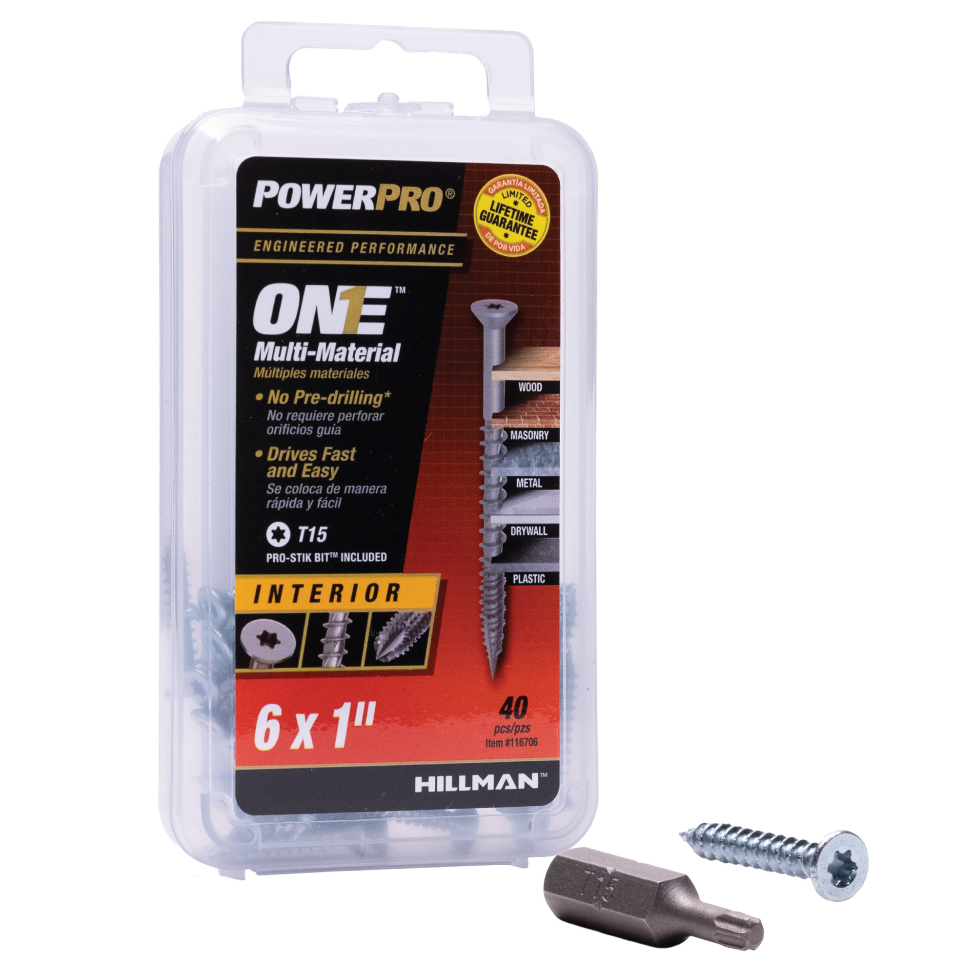 Power Pro ONE Flat Interior Zinc Multi-Material Screws (#6 x 1 in.) - 40pc