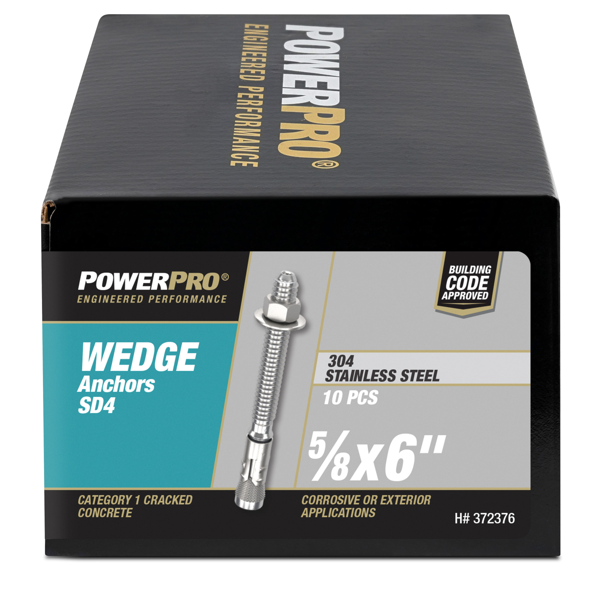 Power Pro SD4 304 Stainless Steel Wedge Anchors (5/8 in. x 6 in.) - 10 pc