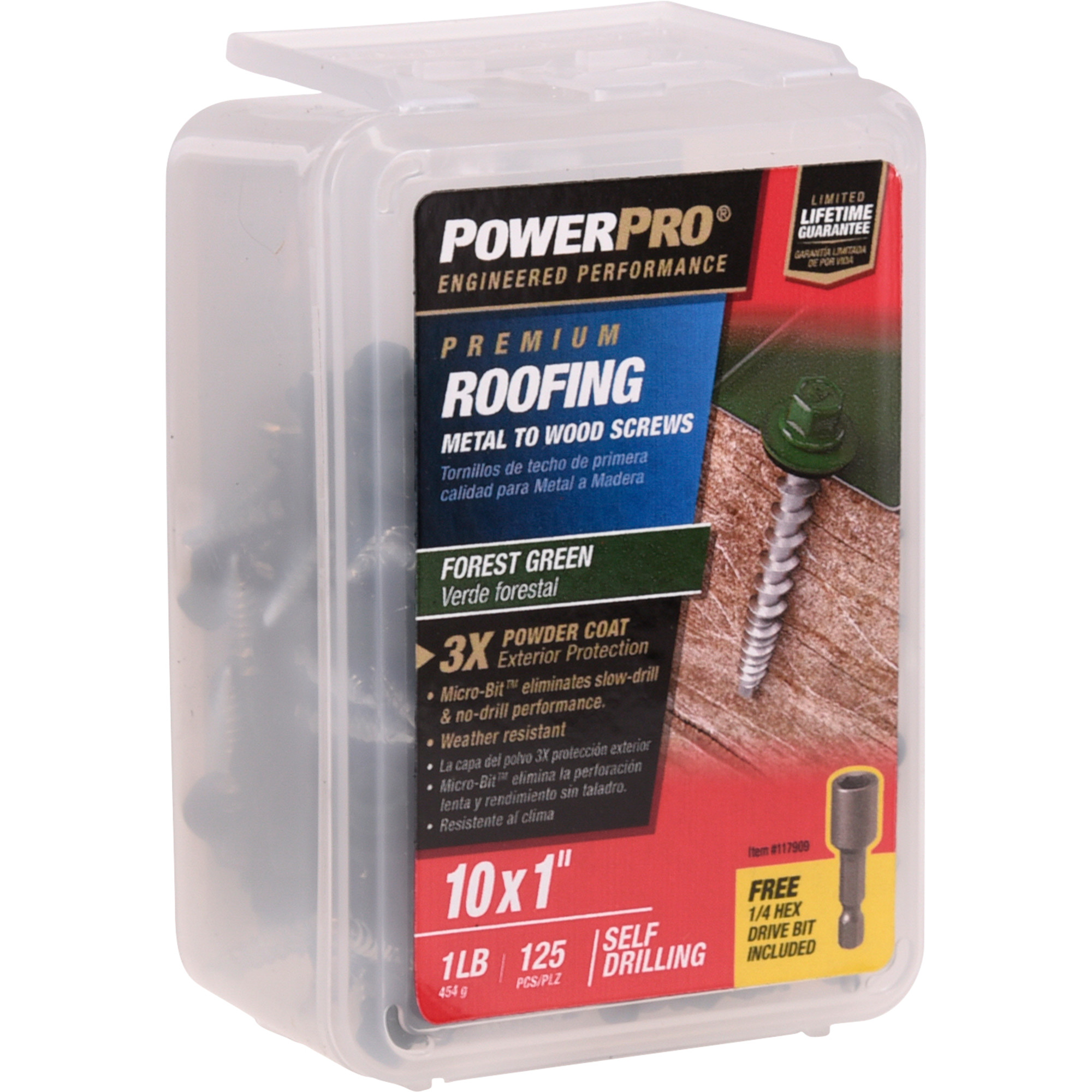 Power Pro Green Self Drilling Metal-to-Wood Roofing Screws (#10 x 1 in.) - 125 pc
