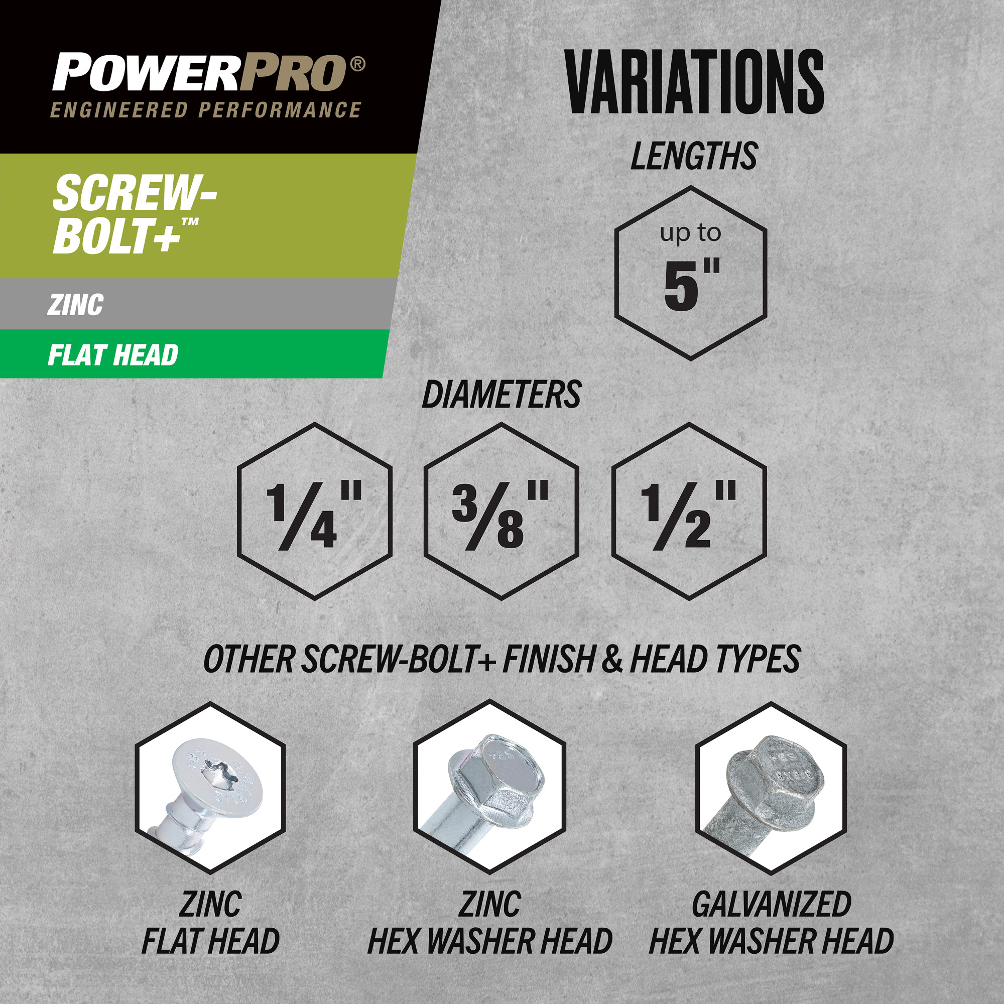 Power Pro Zinc Flat Head Screw-Bolt+ Anchors (3/8 in. x 2-1/2 in.) - 15 pc