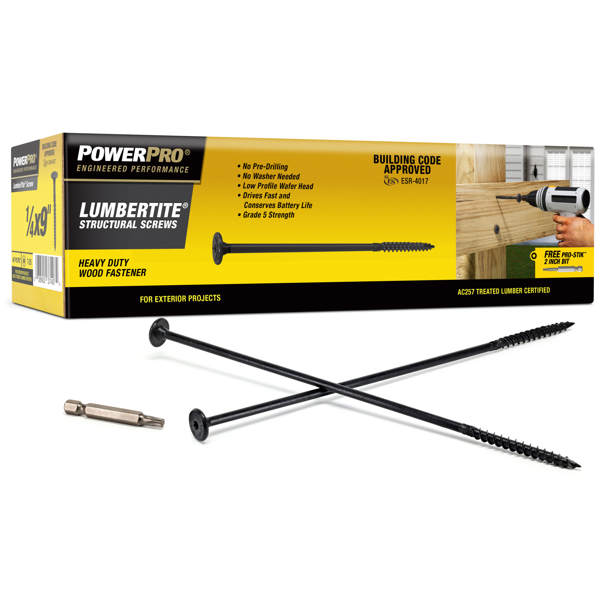 Power Pro Black Lumber-Tite Structural Screws (1/4 in. x 9 in.) - 40 pc