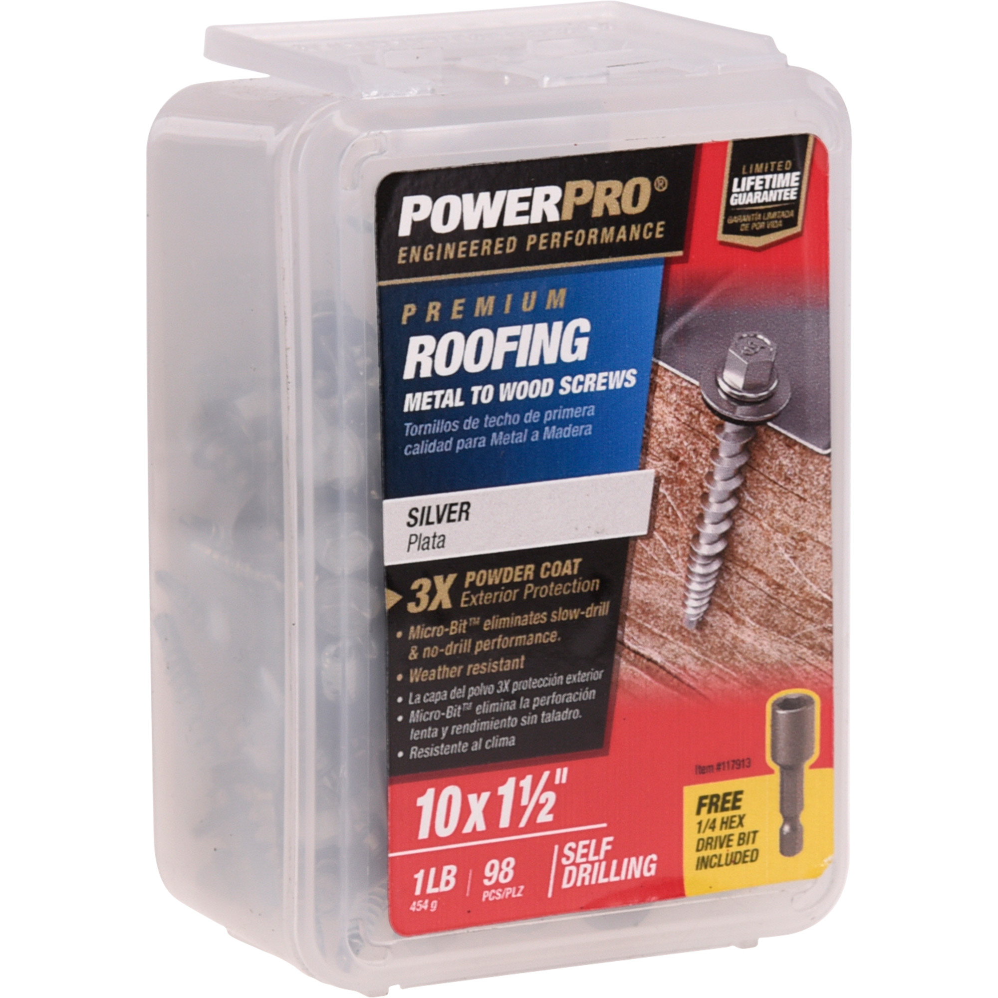 Power Pro Silver Self Drilling Metal-to-Wood Roofing Screws (#10 x 1-1/2 in.)-98 pc