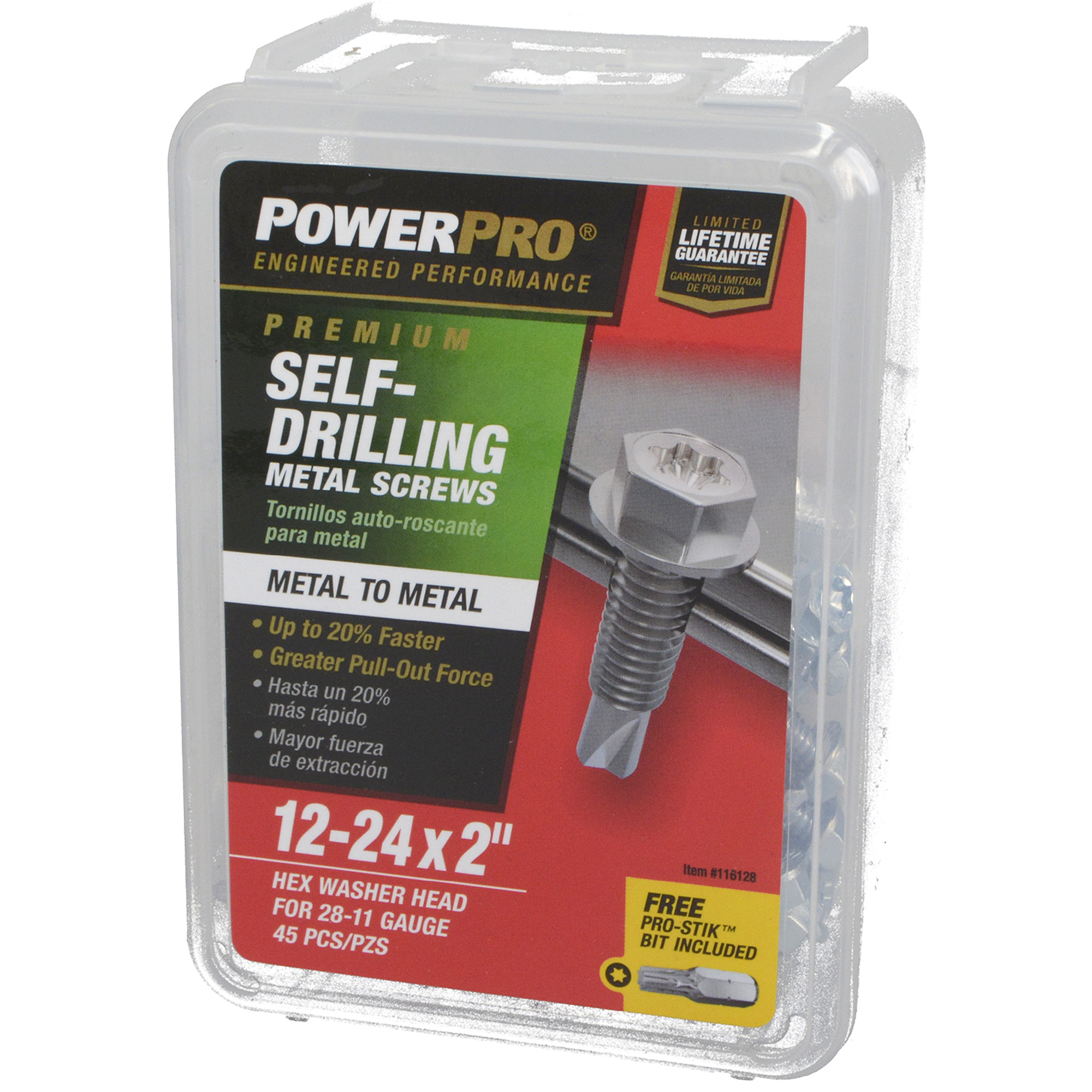 Power Pro Premium Hex Zinc Sheet Metal Self-Drilling Screws (#12-24 x 2 in.) - 45pc