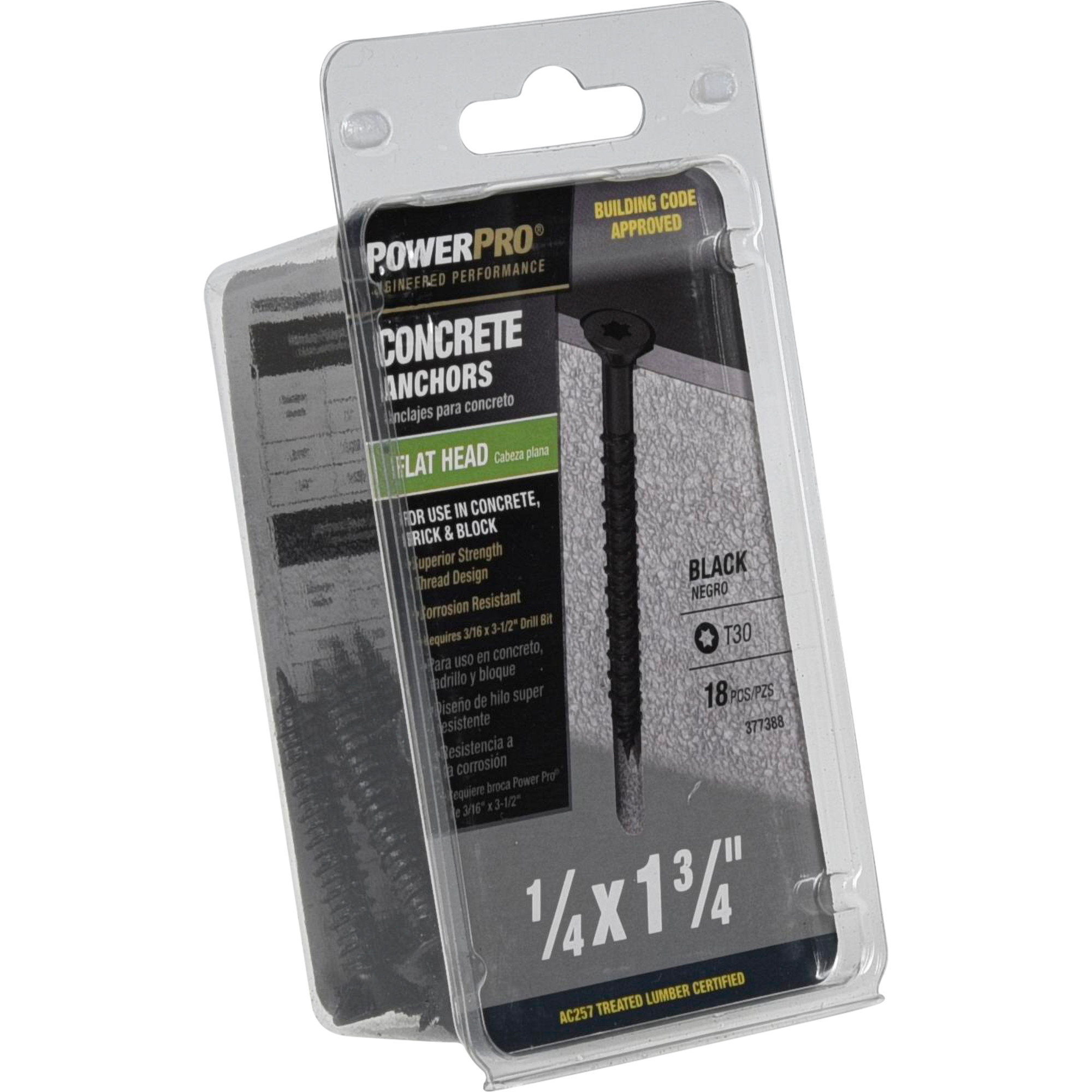 Power Pro Black Flat-Head Concrete Screw Anchor (1/4 in. x 1-3/4 in.) - 18 pc
