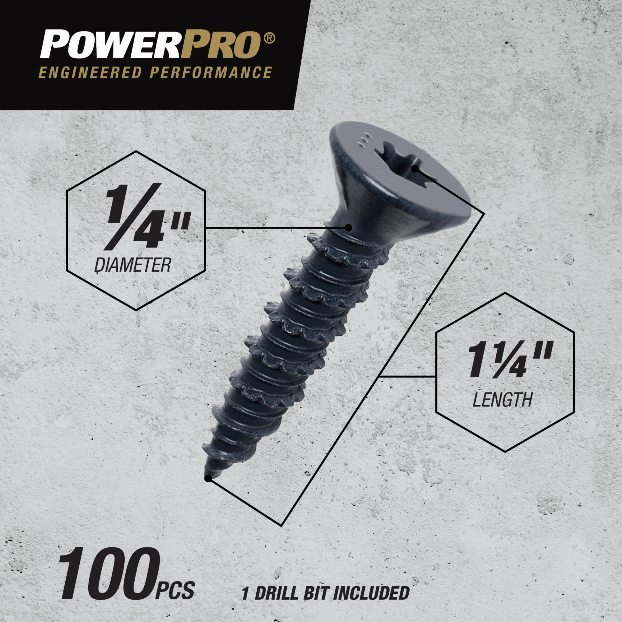 Power Pro Black Flat-Head Concrete Screw Anchor (1/4 in. x 1-1/4 in.) - 100 pc