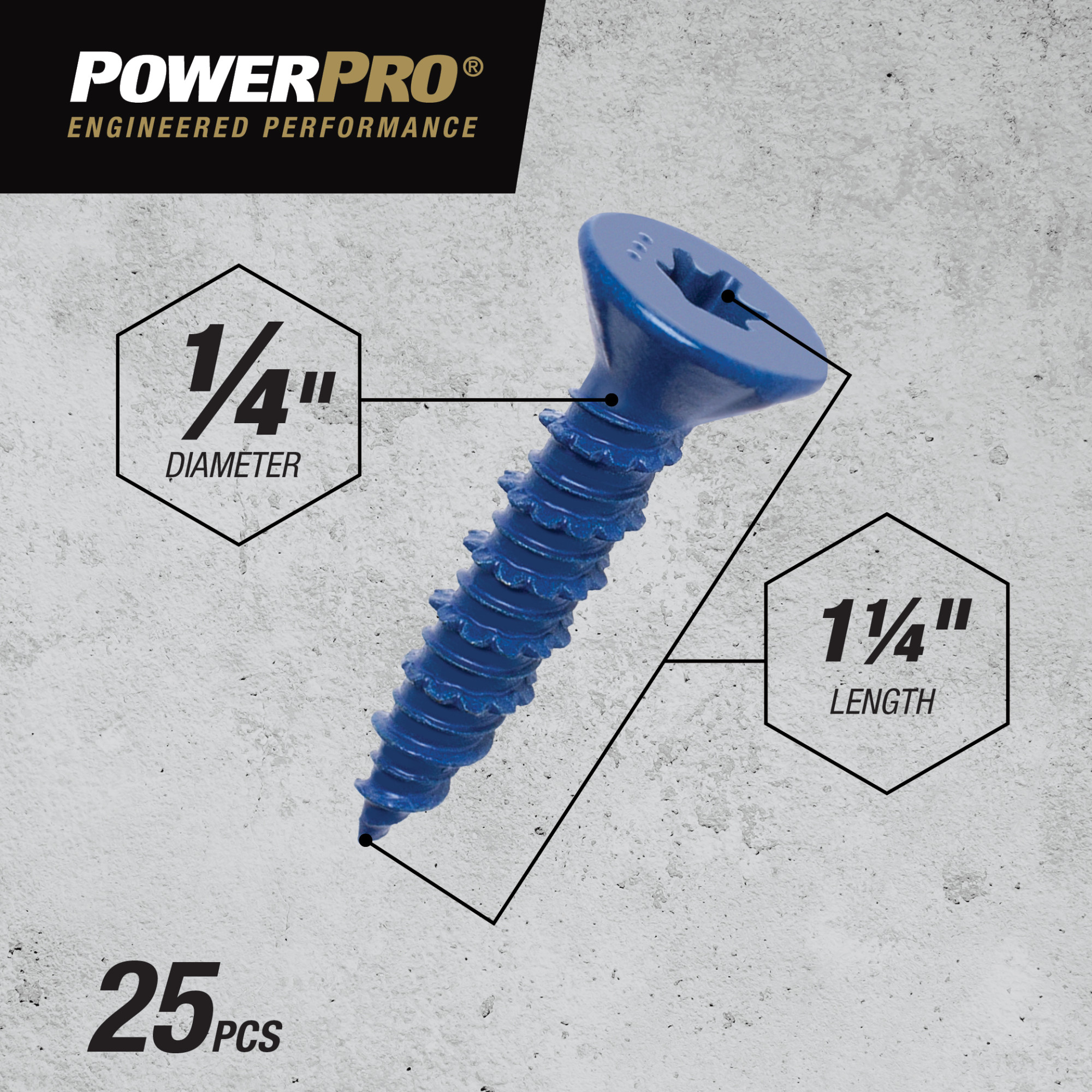 Power Pro Blue Flat-Head Concrete Screw Anchor (1/4 in. x 1-1/4 in.) - 25 pc