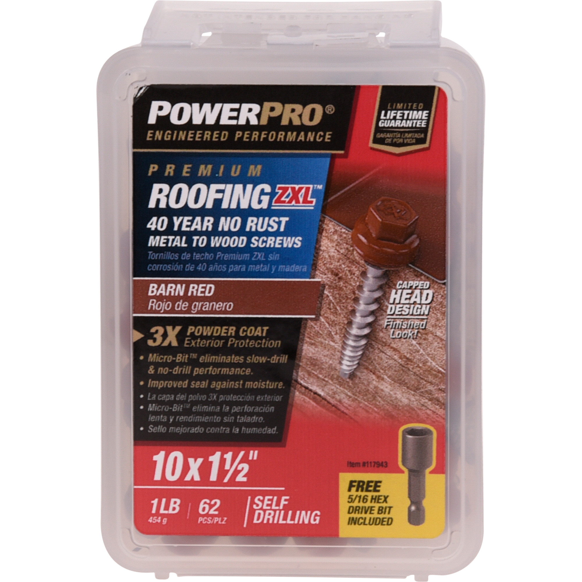 Power Pro Red Self Drilling Metal-to-Wood Roofing Screws (#10 x 1-1/2 in.) - 62 pc