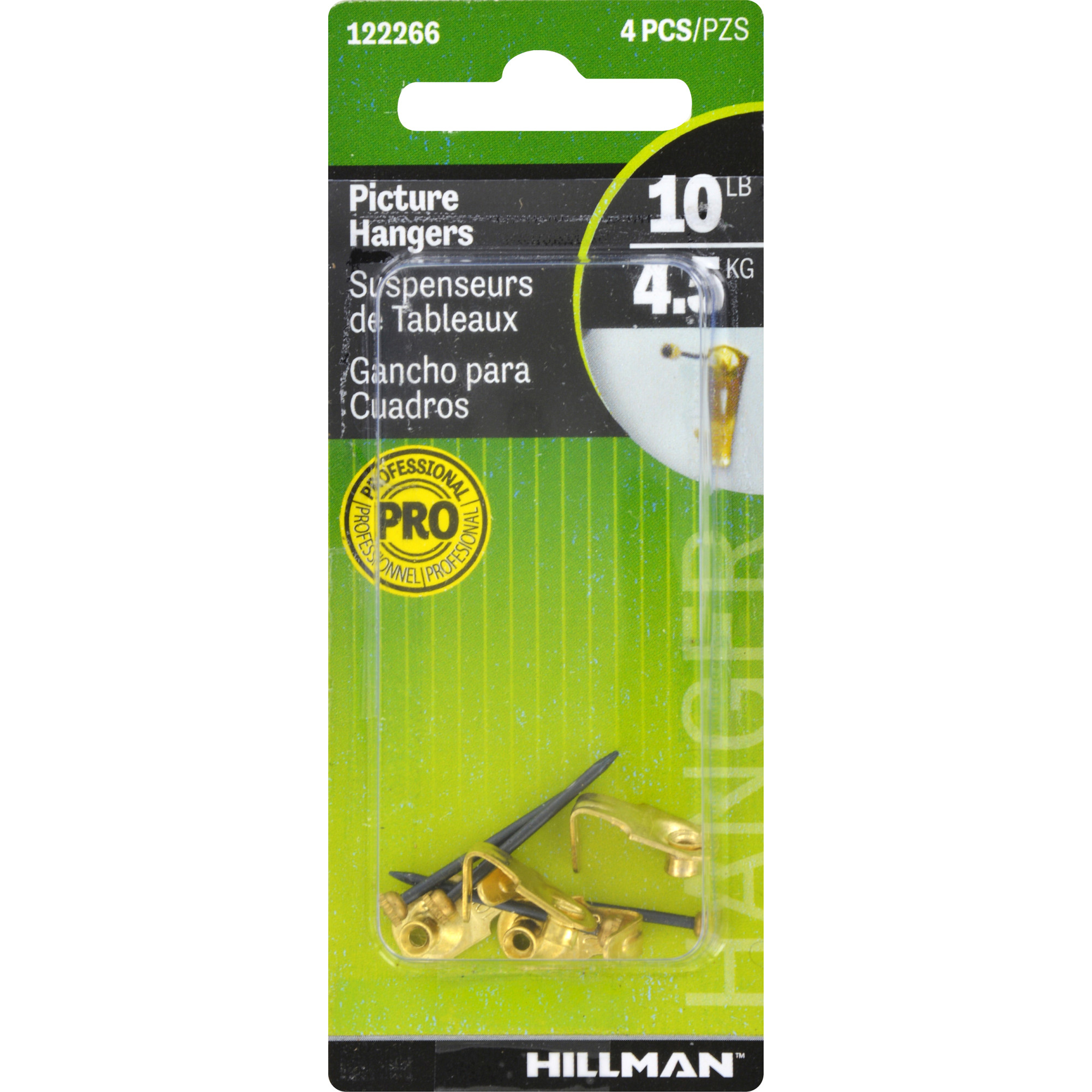 Hillman Professional Picture Hangers Brass 10lb 4 Pack