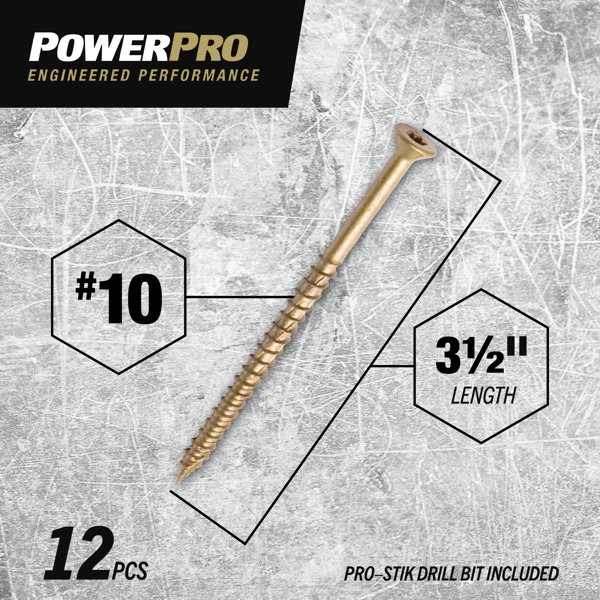 Power Pro ONE Flat Exterior Bronze Multi-Material Screws (#10 x 3-1/2 in.) - 12pc