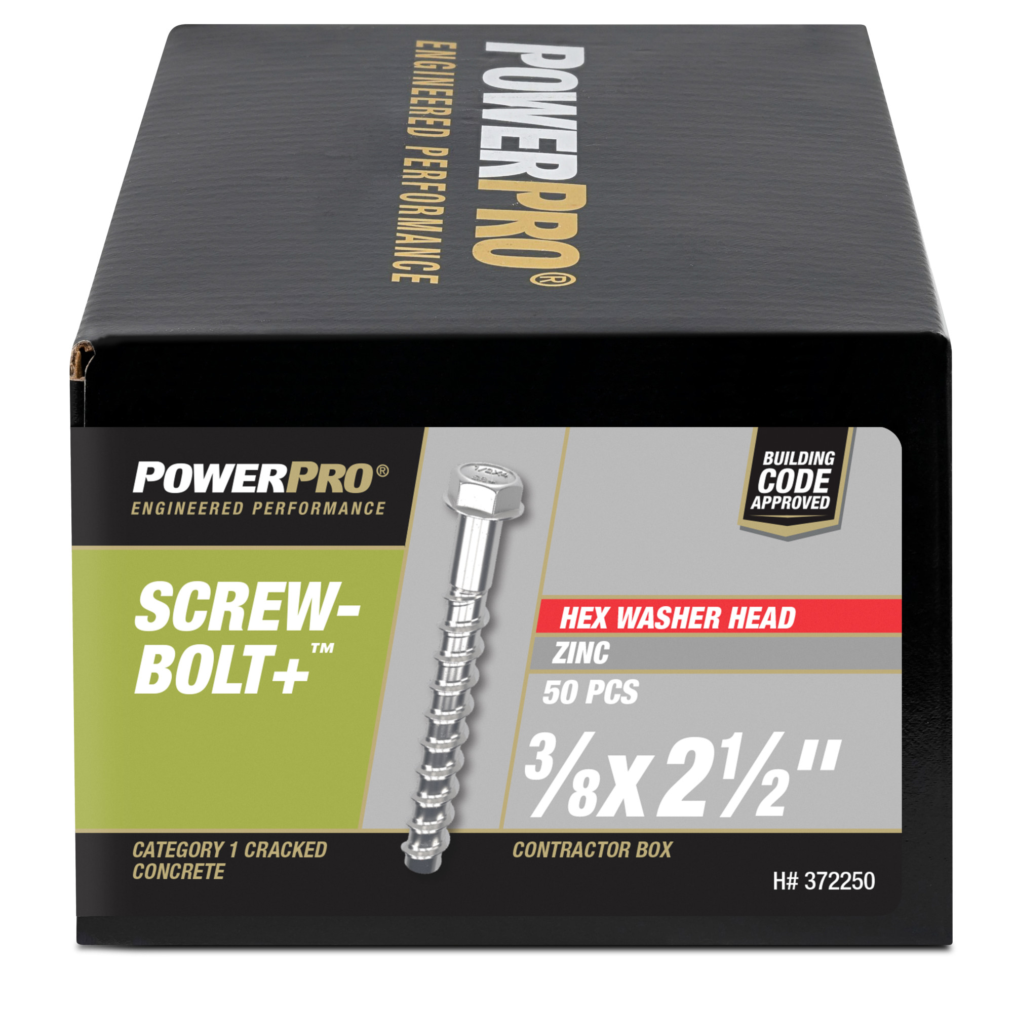 Power Pro Zinc Hex Washer Head Screw-Bolt+ Anchors (3/8 in. x 2-1/2 in.) - 50 pc