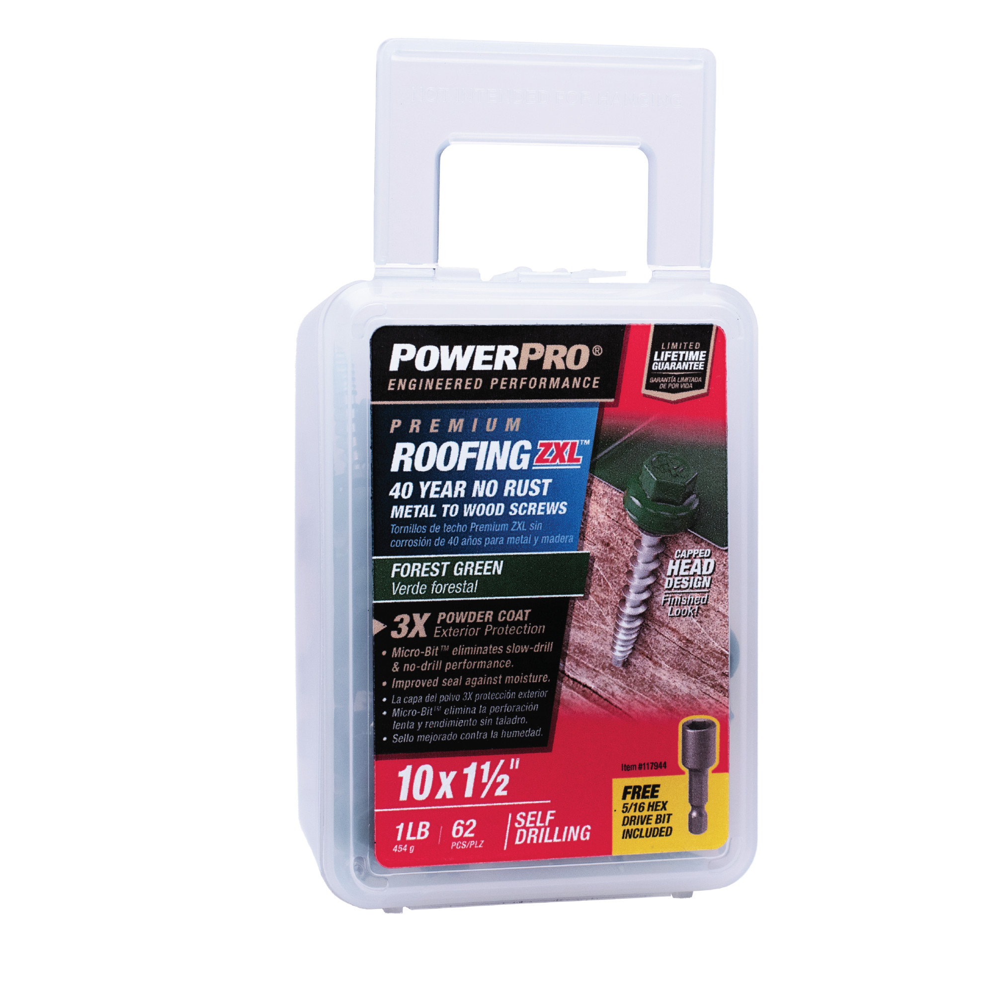 Power Pro Green Self Drilling Metal-to-Wood Roofing Screws (#10 x 1-1/2 in.)-62 pc