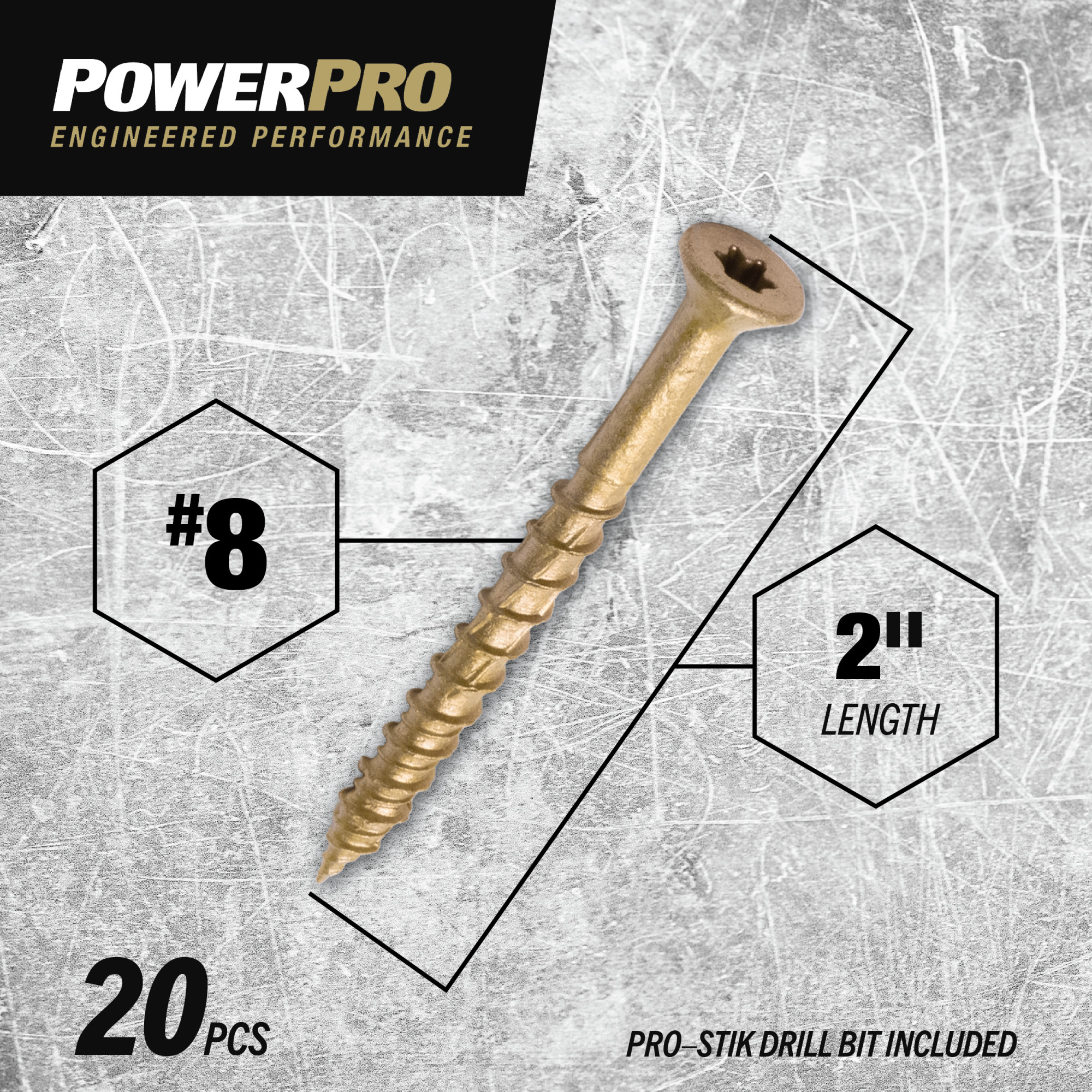 Power Pro ONE Flat Exterior Bronze Multi-Material Screws (#8 x 2 in.) - 20 pc