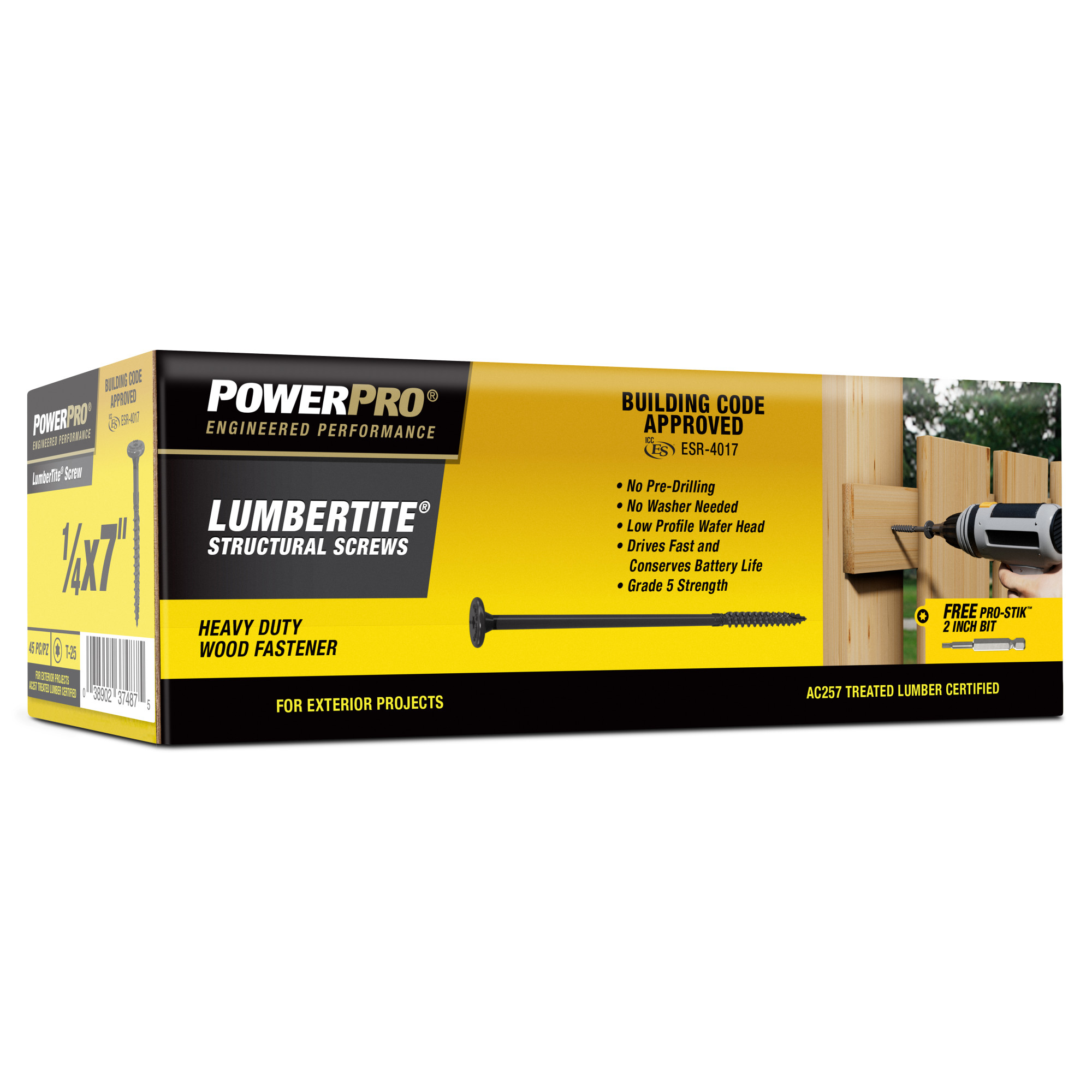 Power Pro Black Lumber-Tite Structural Screws (1/4 in. x 7 in.) - 45 pc