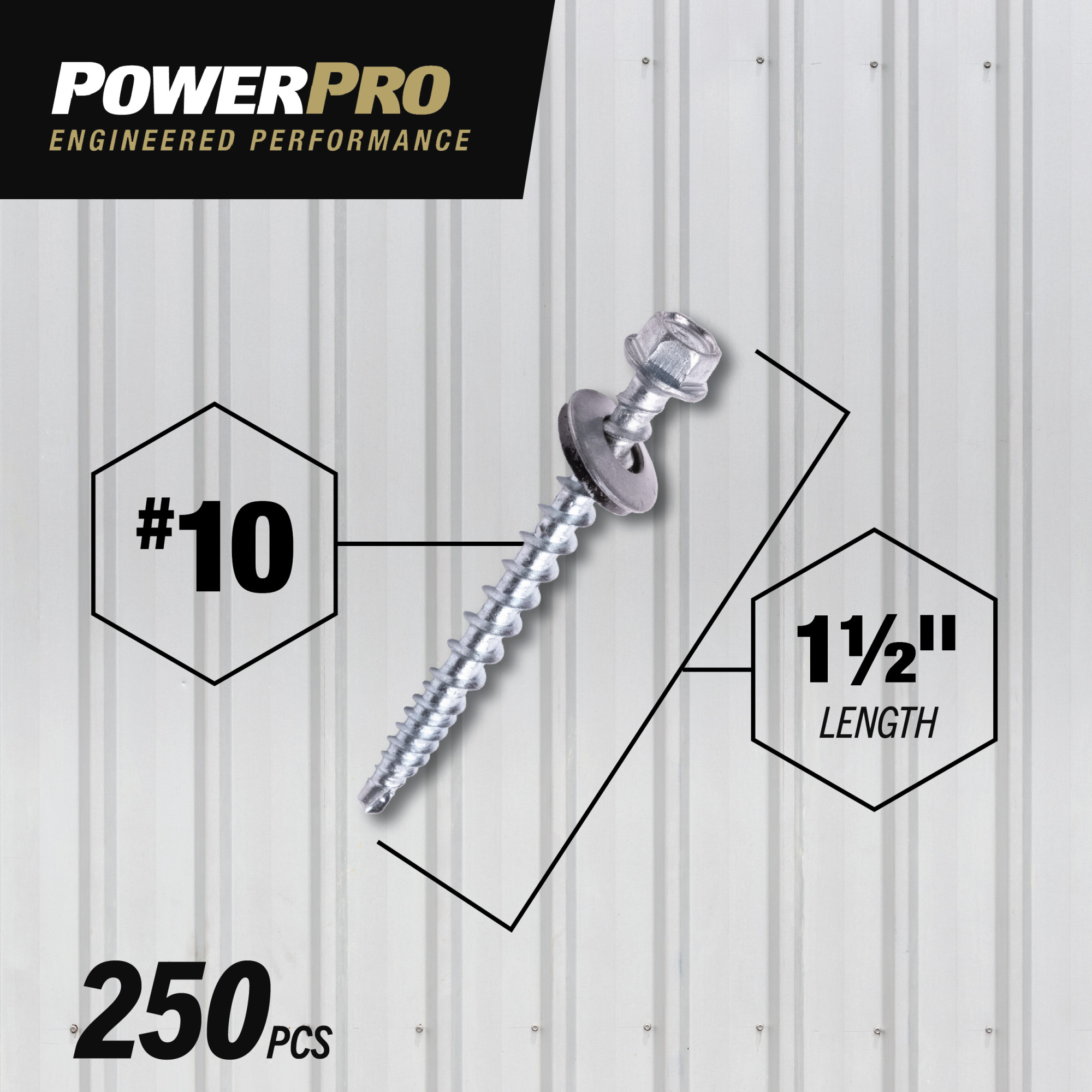 Power Pro Silver Self Drilling Metal-to-Wood Roofing Screws (#10 x 1-1/2 in.)-250pc