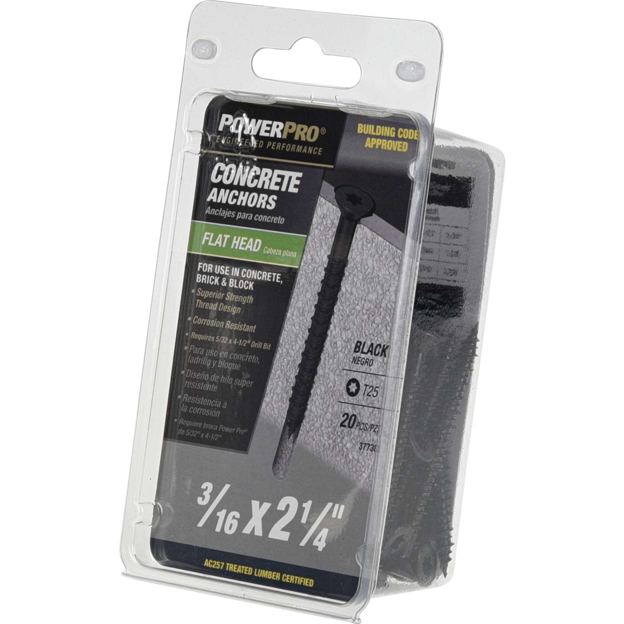 Power Pro Black Flat-Head Concrete Screw Anchor (3/16 in. x 2-1/4 in.) - 20 pc
