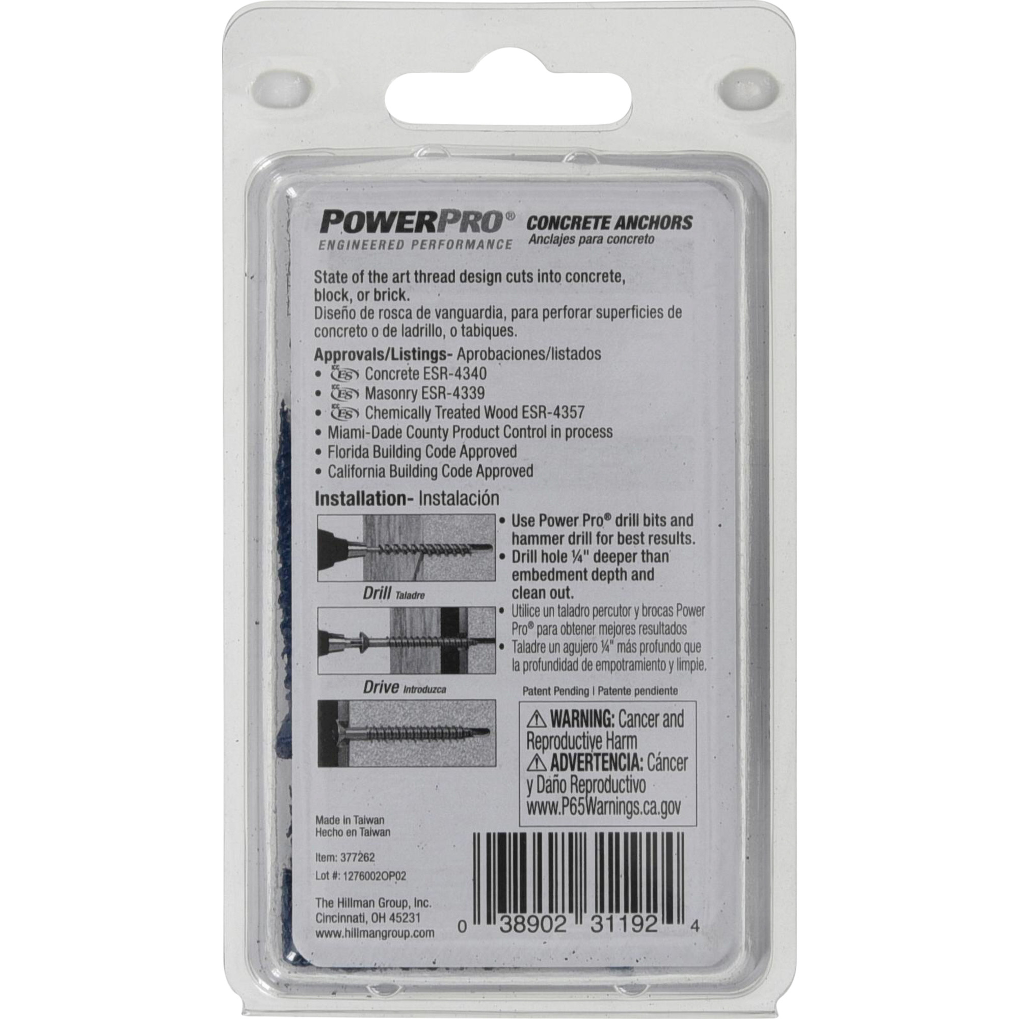 Power Pro Blue Flat-Head Concrete Screw Anchor (1/4 in. x 1-3/4 in.) - 18 pc