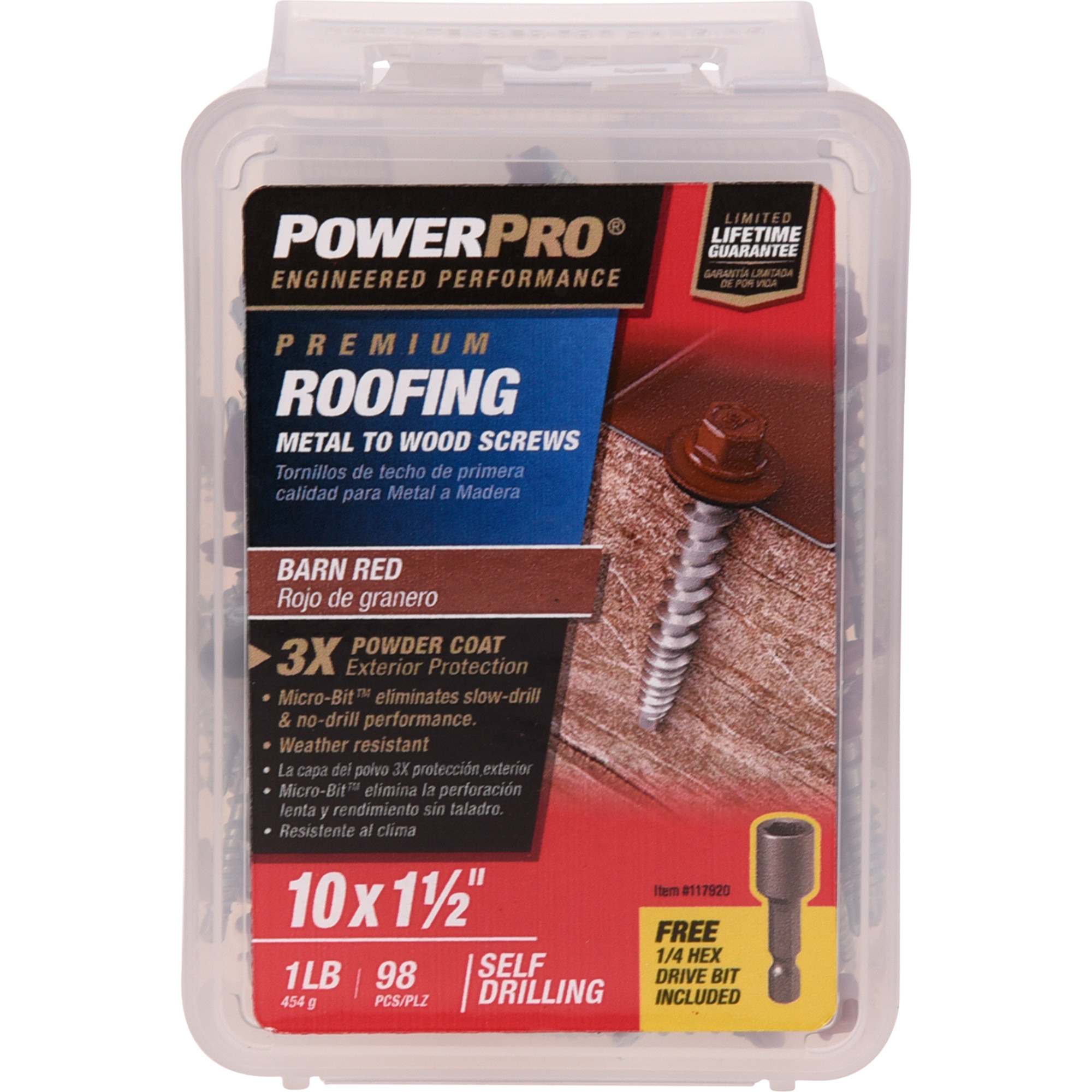 Power Pro Red Self Drilling Metal-to-Wood Roofing Screws (#10 x 1-1/2 in.) - 98 pc