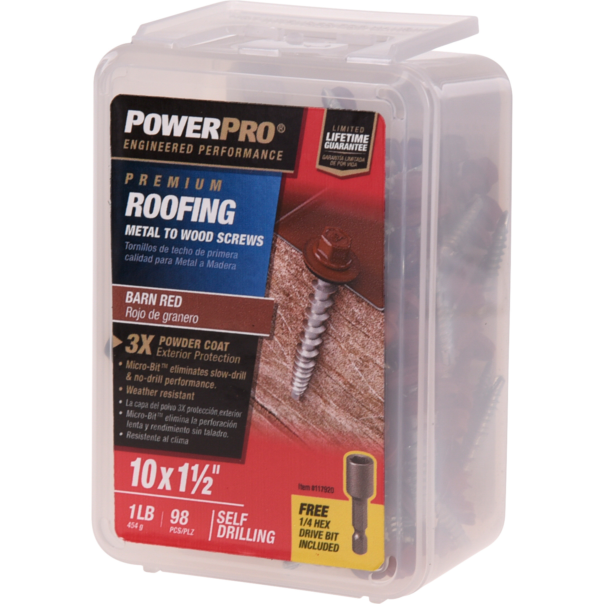 Power Pro Red Self Drilling Metal-to-Wood Roofing Screws (#10 x 1-1/2 in.) - 98 pc