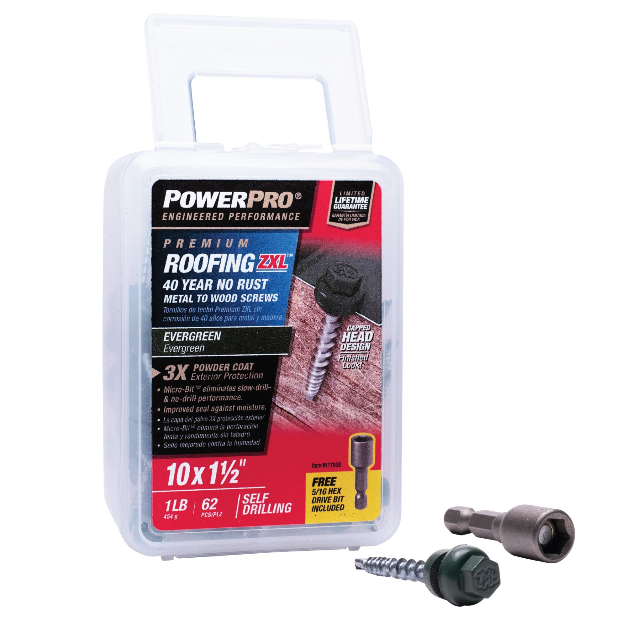 Power Pro Green Self Drilling Metal-to-Wood Roofing Screws (#10 x 1-1/2 in.)-62 pc