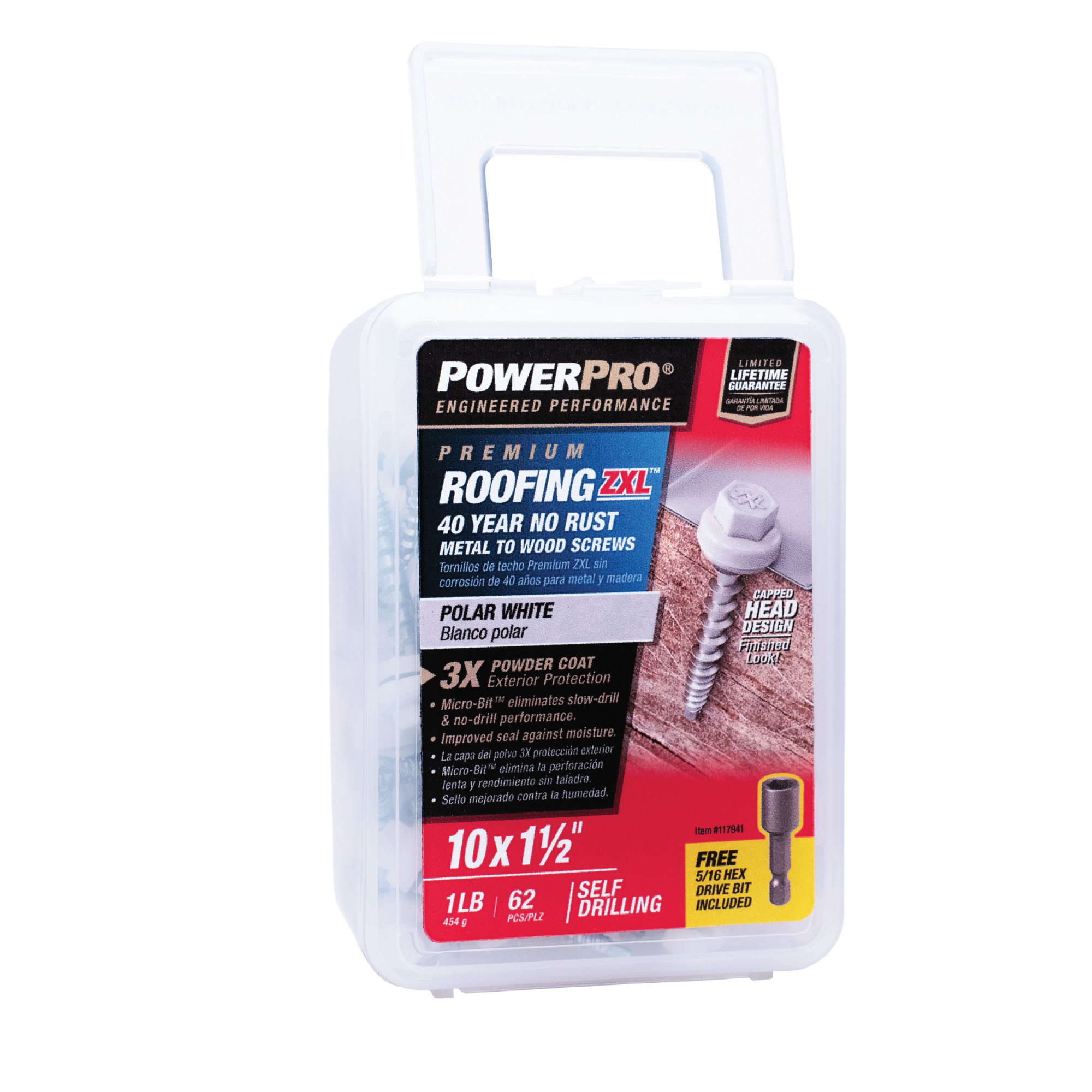 Power Pro White Self Drilling Metal-to-Wood Roofing Screws (#10 x 1-1/2 in.)-62 pc