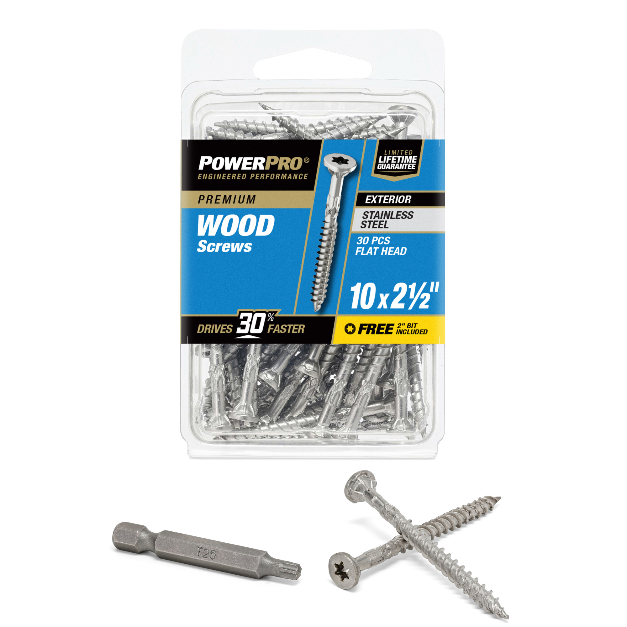Power Pro Premium 305 Stainless Steel Wood Screws (#10 x 2-1/2 in.) - 30 pc