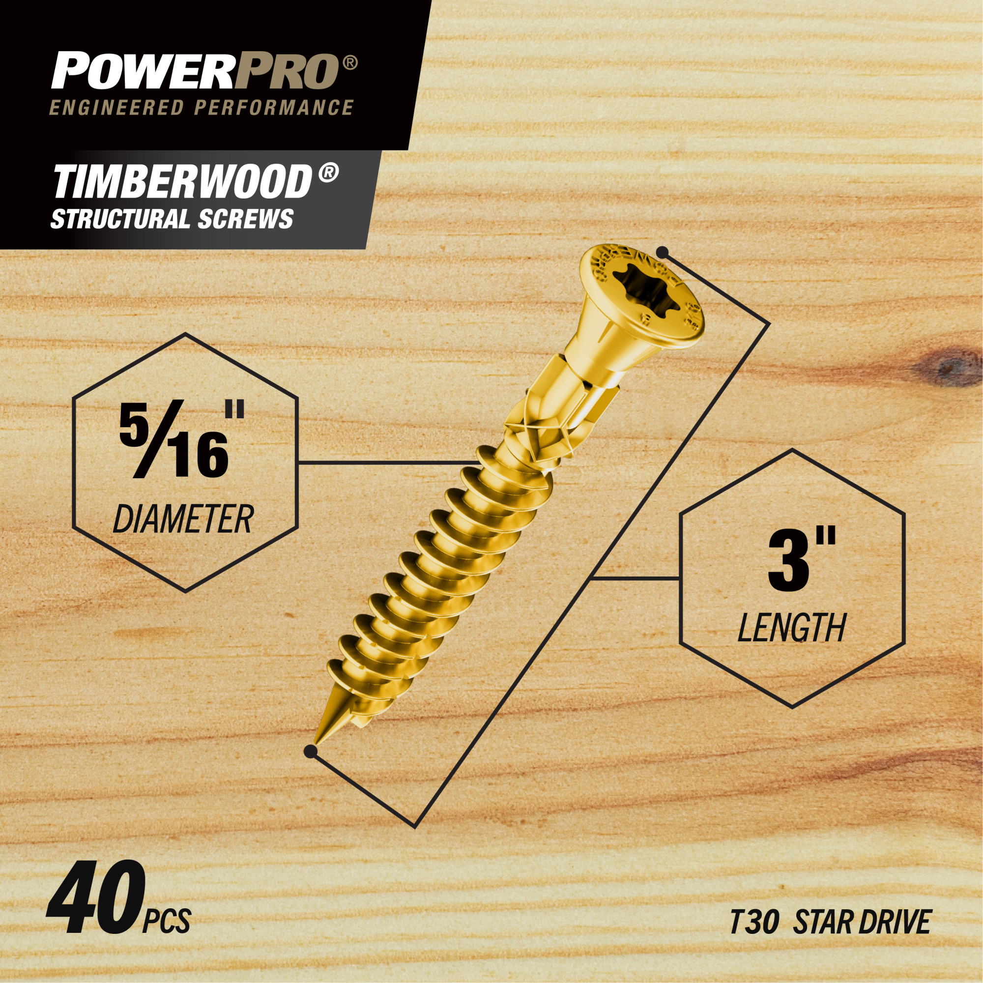 Power Pro TimberWood Bronze Structural Screws (5/16 in. x 3 in.) - 40pc