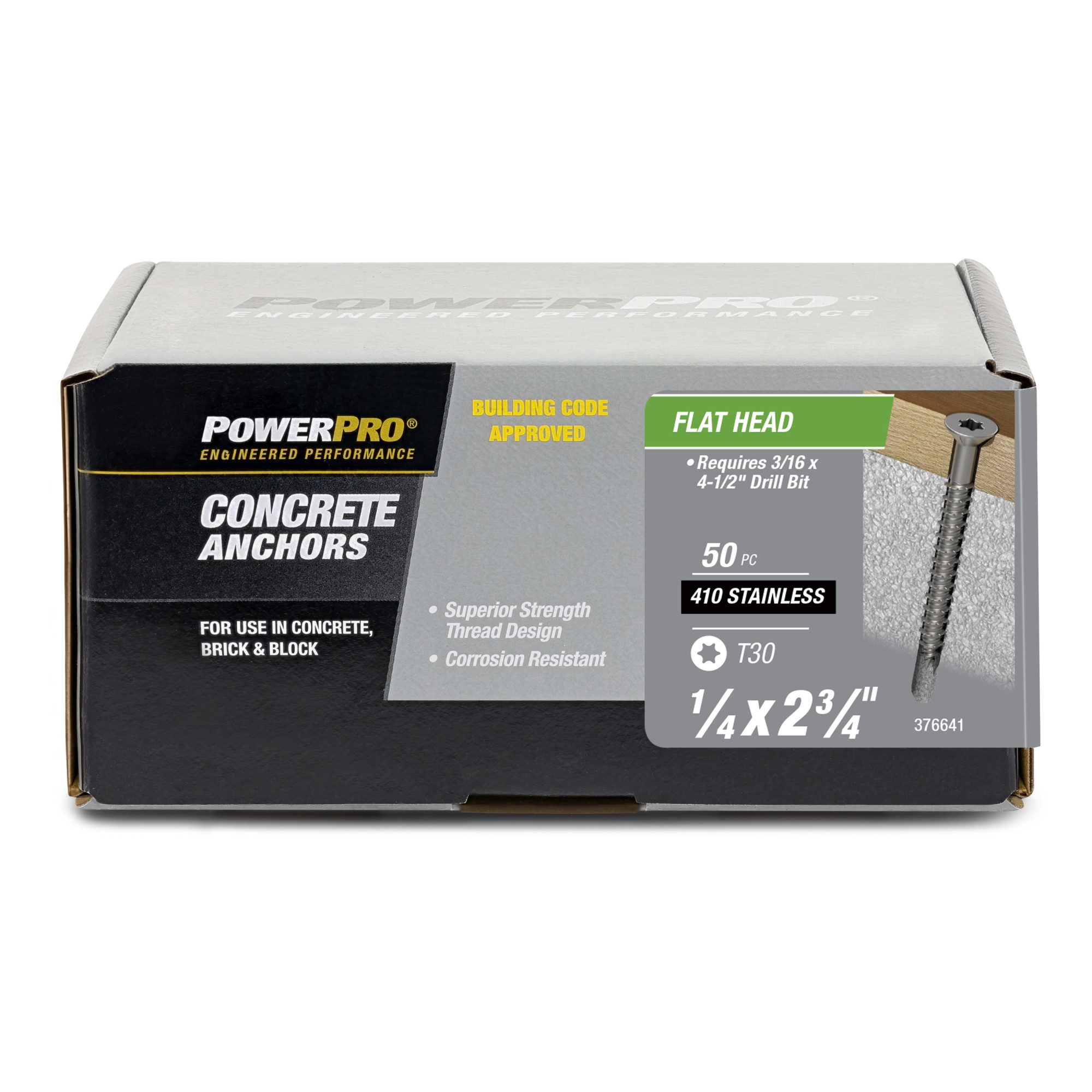 Power Pro 410 Stainless Flat Concrete Screw Anchor (1/4 in. x 2-3/4 in.) 100 pc