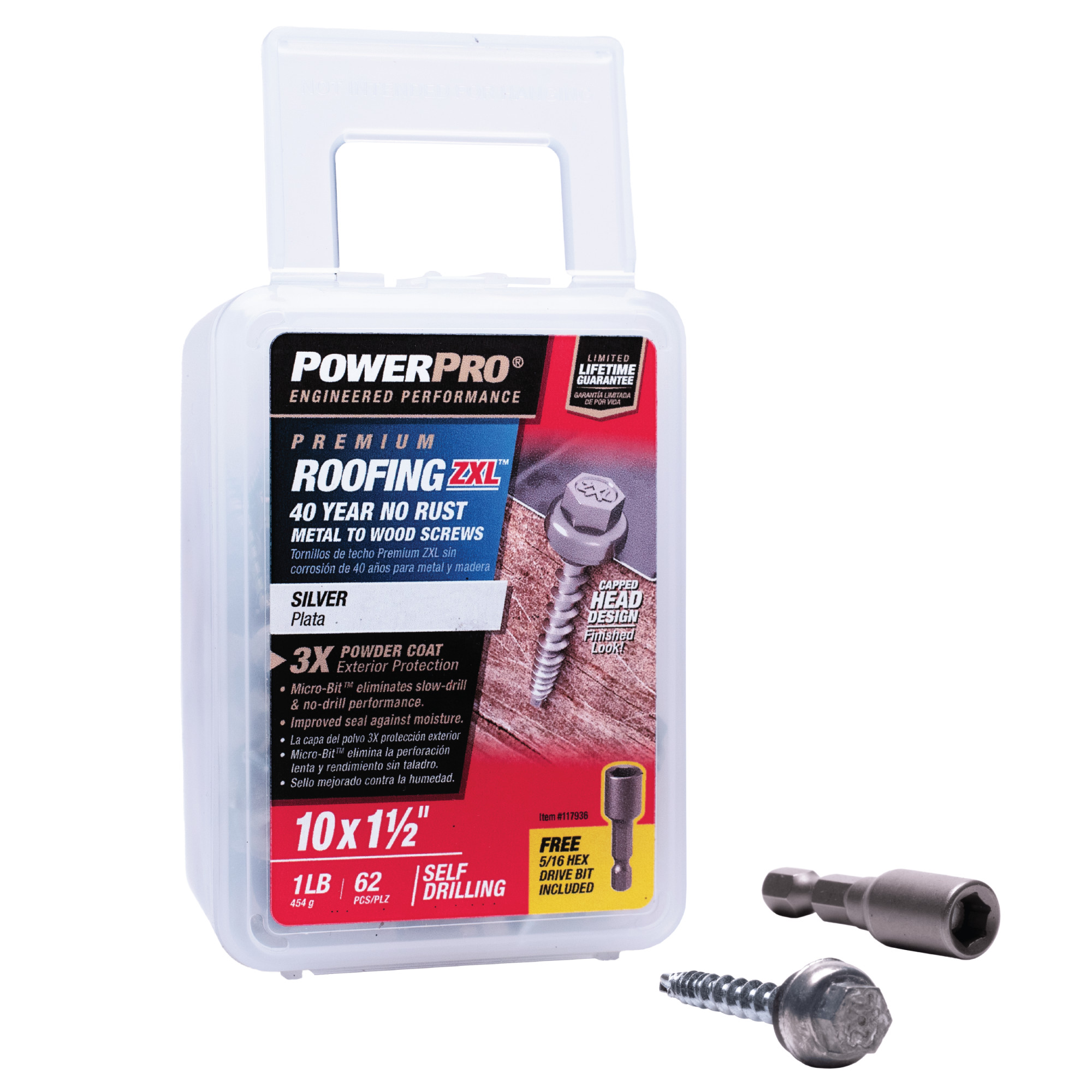 Power Pro Silver Self Drilling Metal-to-Wood Roofing Screws (#10 x 1-1/2 in.)-62 pc