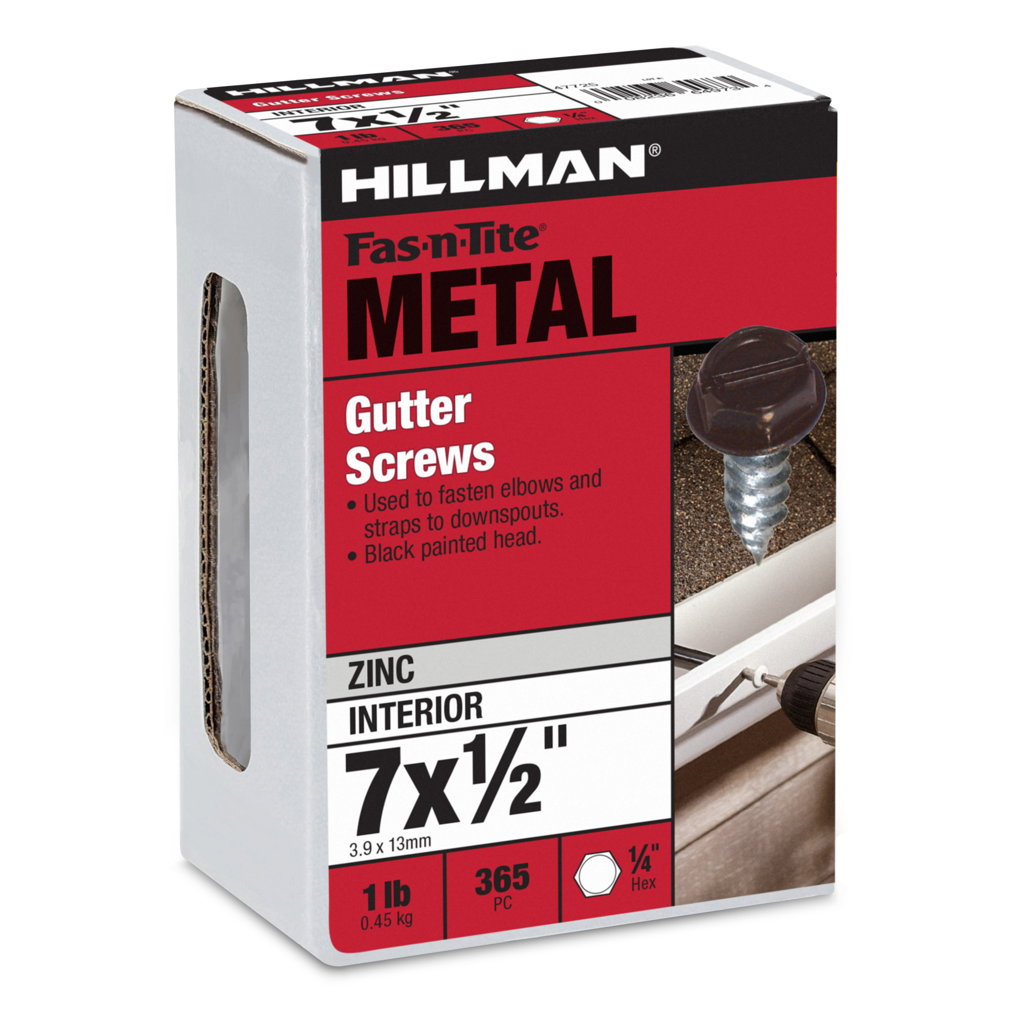 Hillman Black Slotted Hex Painted-Head Gutter Assembly Screws (#7 x 1/2 in.) - 1lb Box