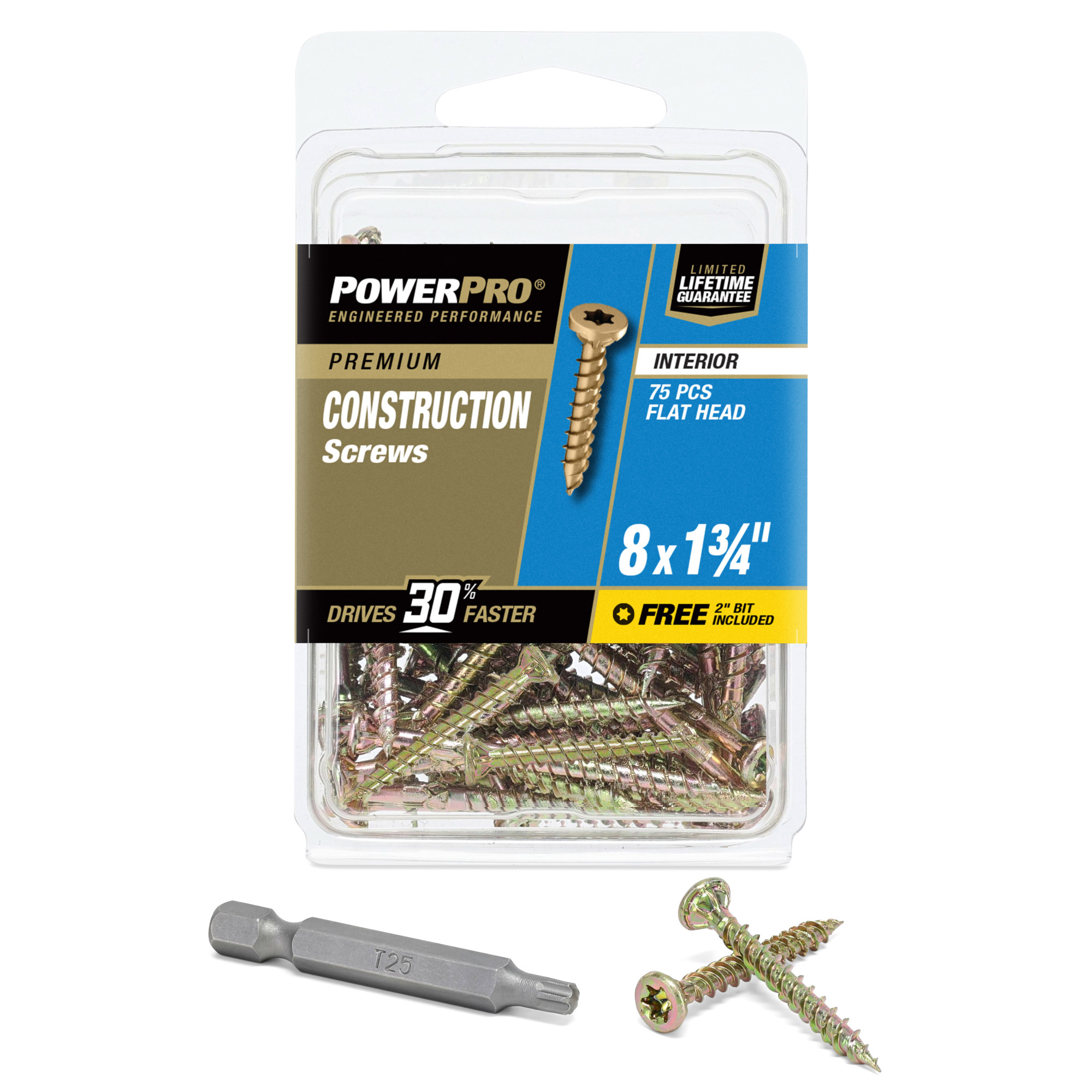 Power Pro Premium Interior Construction Screws (#8 x 1-3/4 in.) - 75 pc