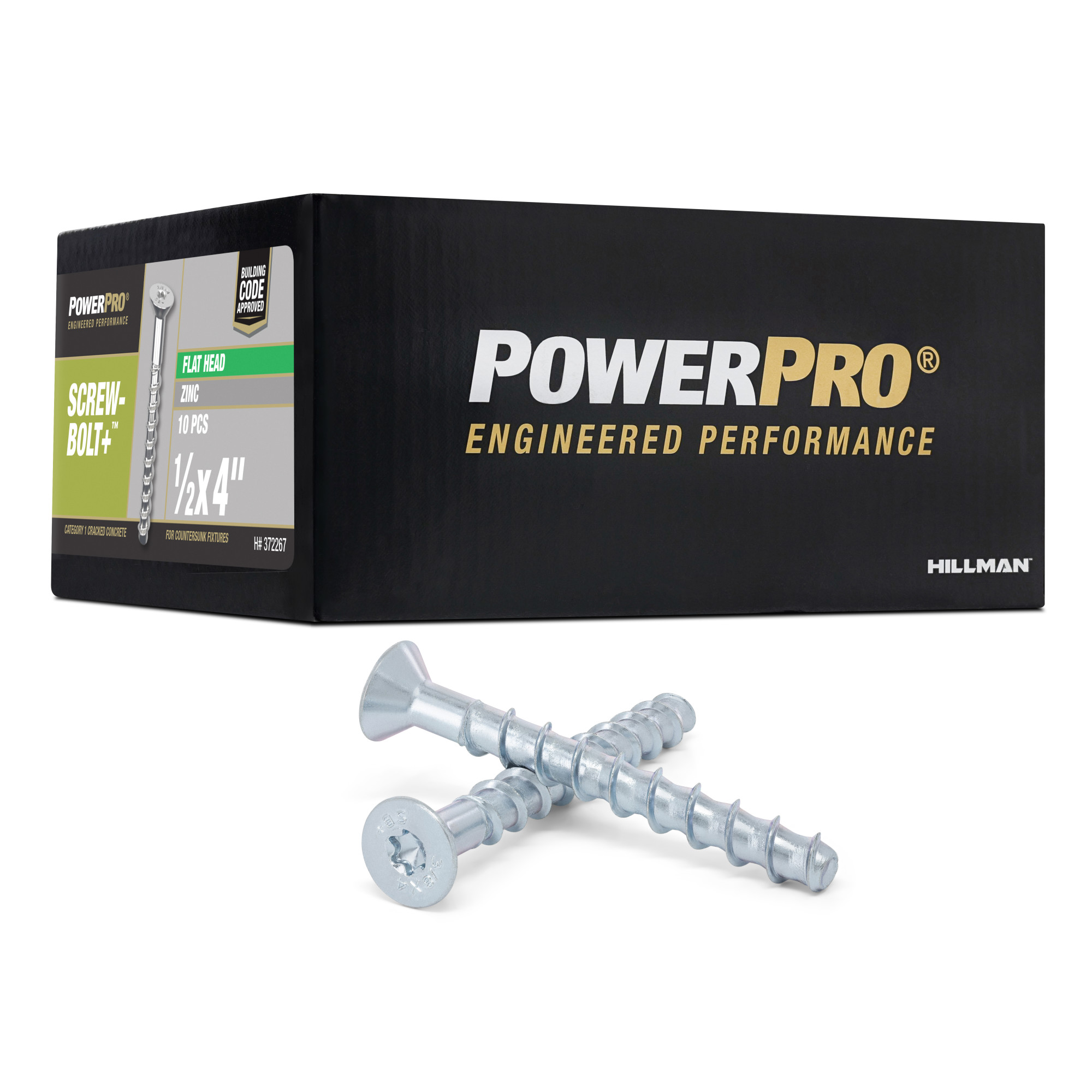 Power Pro Zinc Flat Head Screw-Bolt+ Anchor (1/2 in. x 4 in.) - 10 pc
