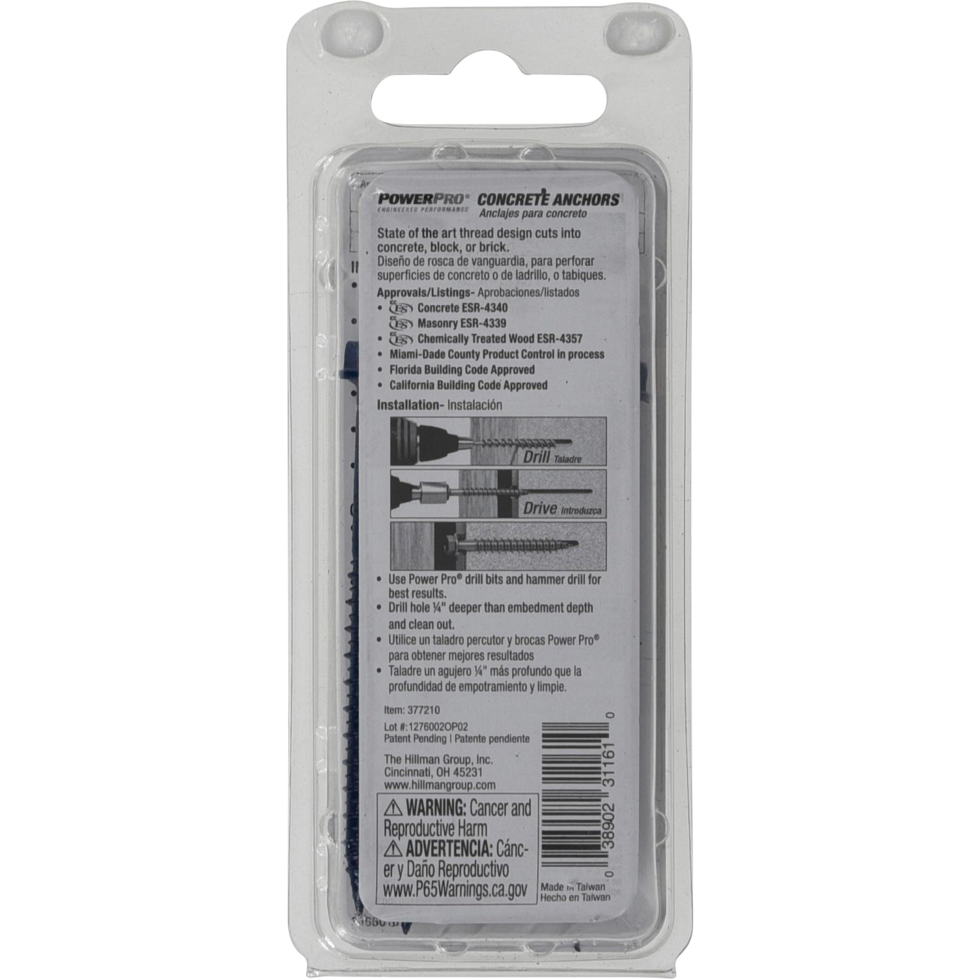 Power Pro Blue Hex Washer-Head Concrete Screw Anchor (1/4 in. x 2-3/4 in.) - 4 pc