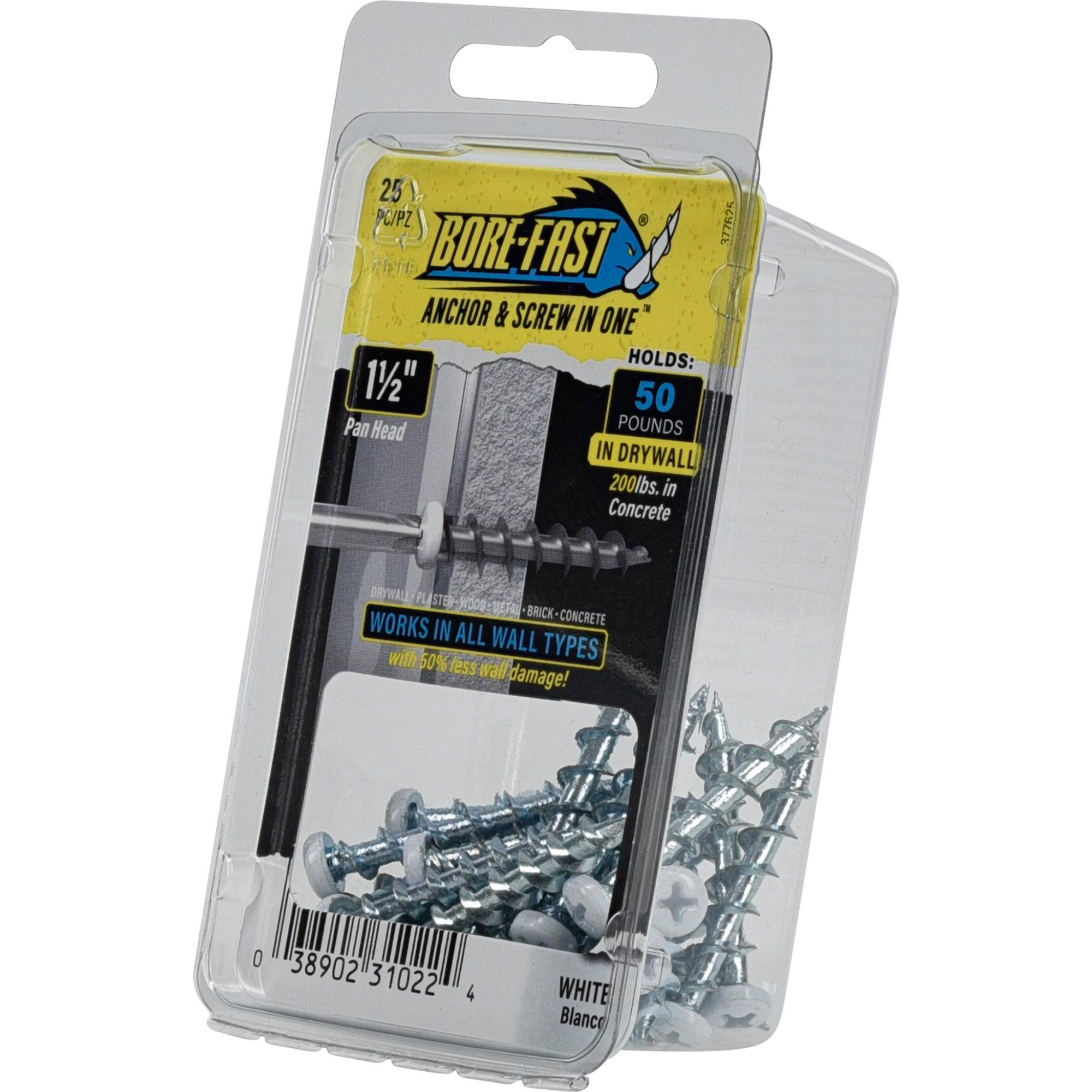 Hillman Borefast White Phillips Pan-Head Screw Anchor (1-1/2 in.) - 25 pc