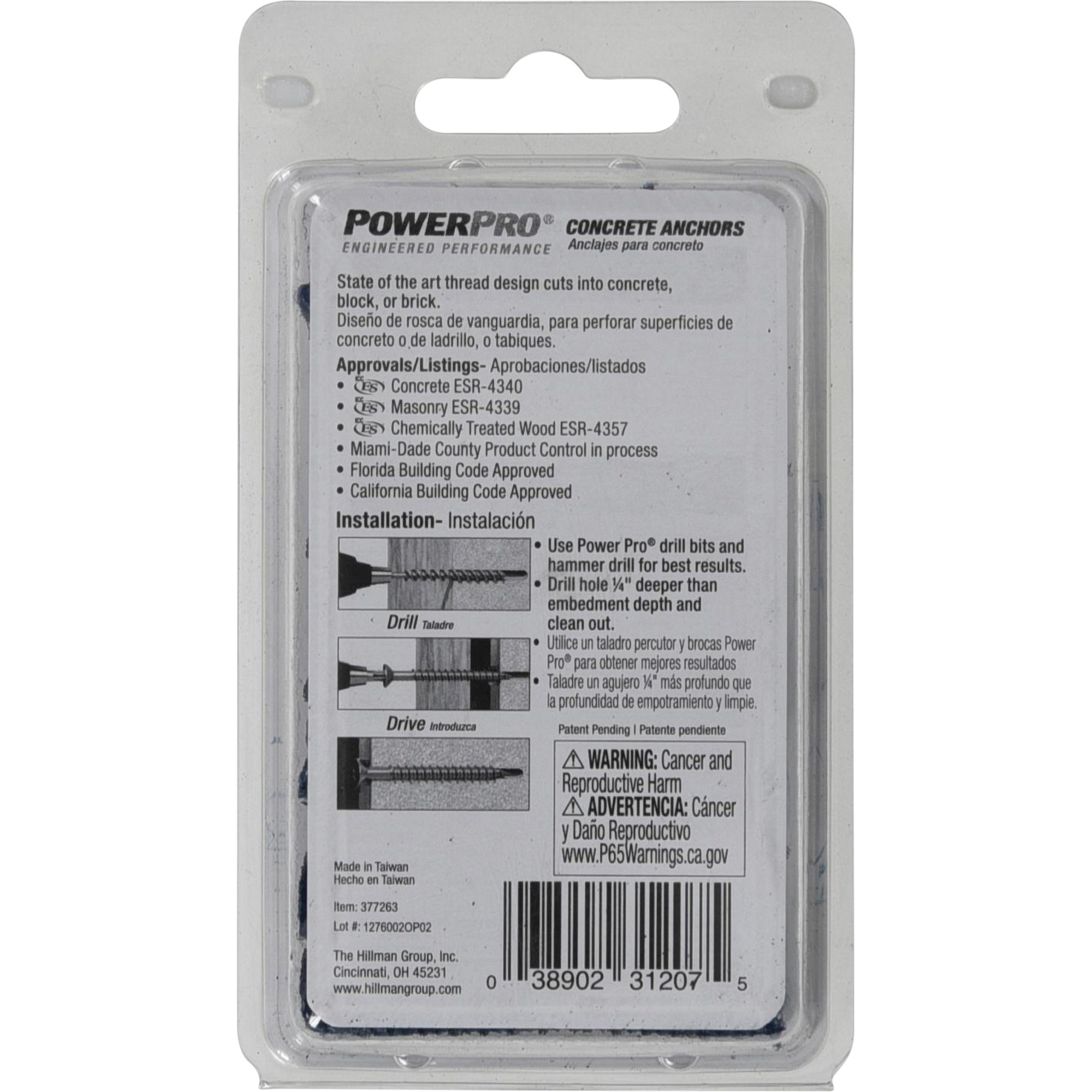 Power Pro Blue Flat-Head Concrete Screw Anchor (1/4 in. x 2-1/4 in.) - 15 pc