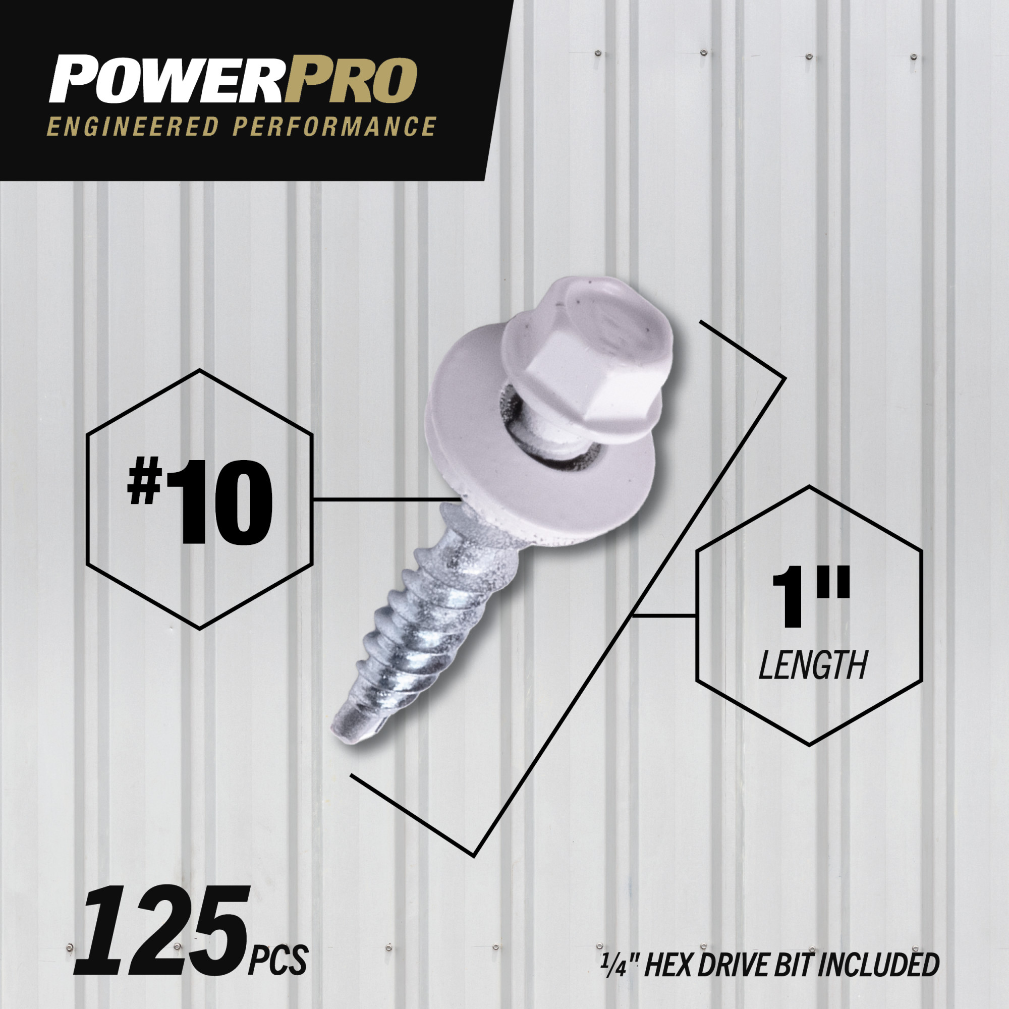 Power Pro White Self Drilling Metal-to-Wood Roofing Screws (#10 x 1 in.) - 125 pc