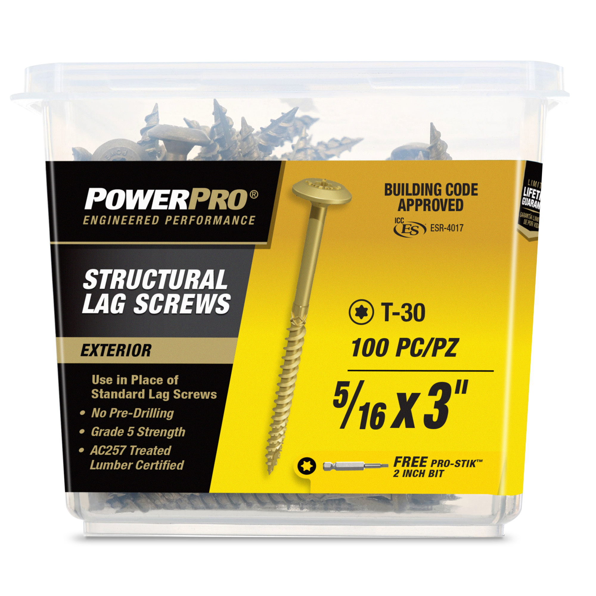 Power Pro Bronze Structural Lag Screws (5/16 in. x 3 in.) - 100 pc