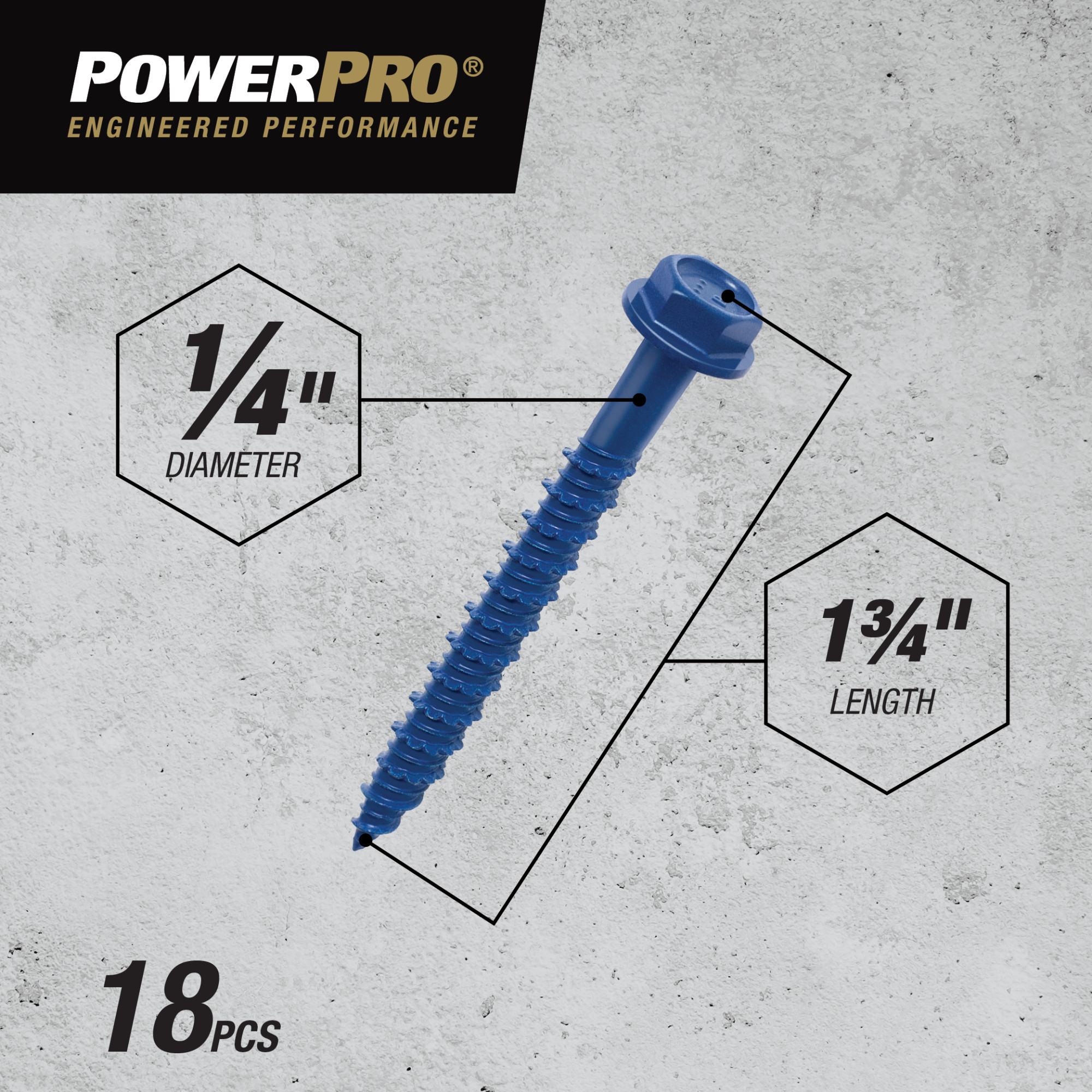 Power Pro Blue Hex Washer-Head Concrete Screw Anchor (1/4 in. x 1-3/4 in.) - 18 pc