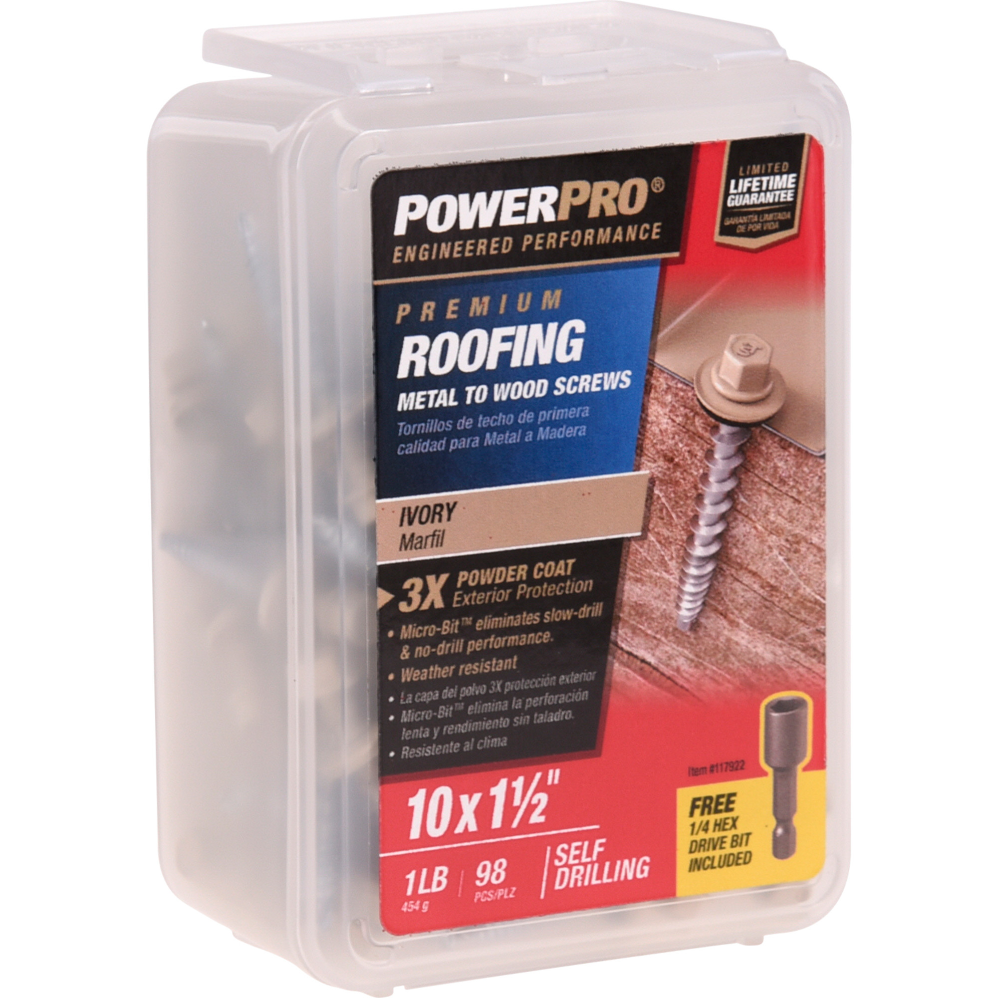 Power Pro Ivory Self Drilling Metal-to-Wood Roofing Screws (#10 x 1-1/2 in.)-98 pc