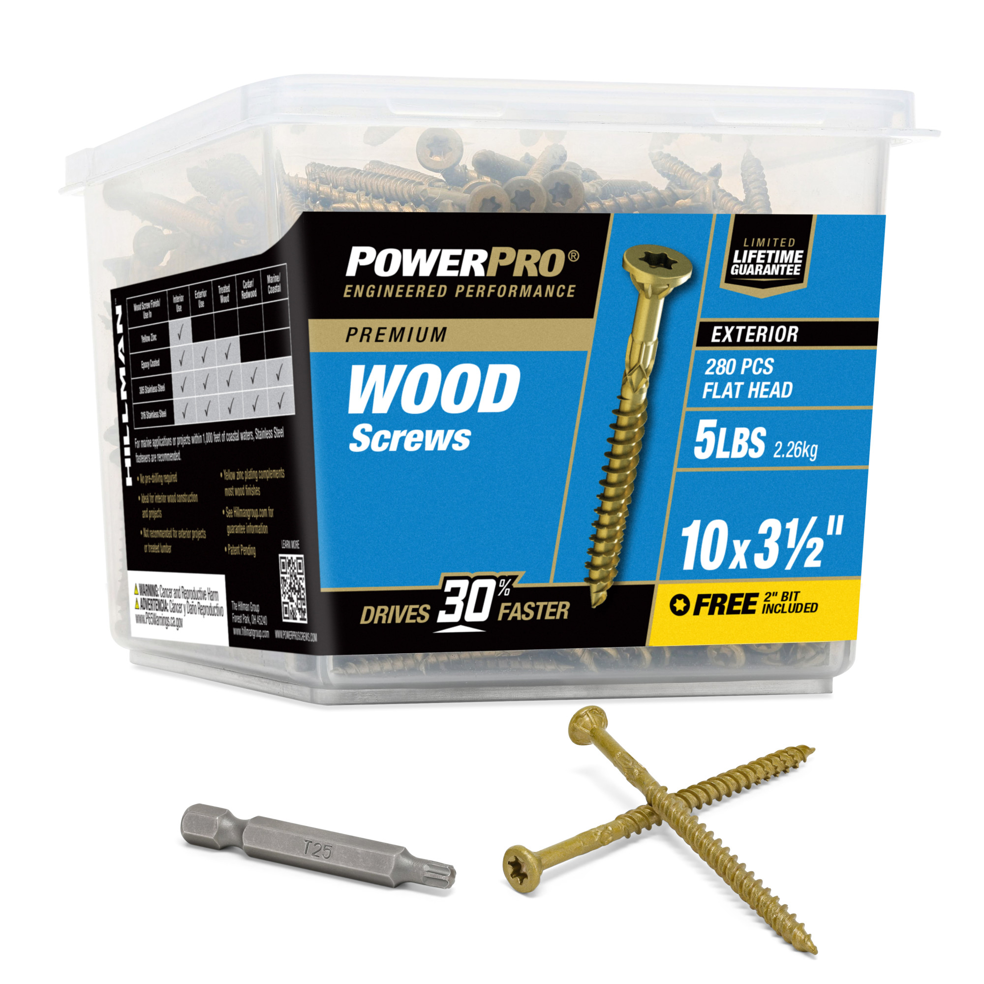 Power Pro Premium Exterior Wood Screws (#10 x 3-1/2 in.) - 280 pc