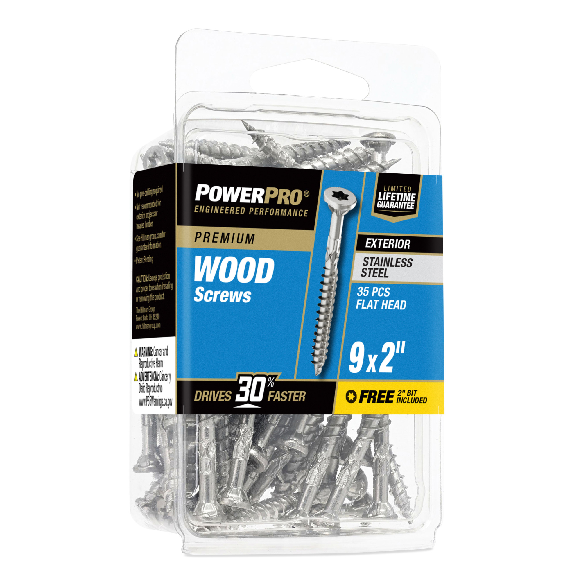 Power Pro Premium 305 Stainless Steel Wood Screws (#9 x 2 in.) - 35 pc