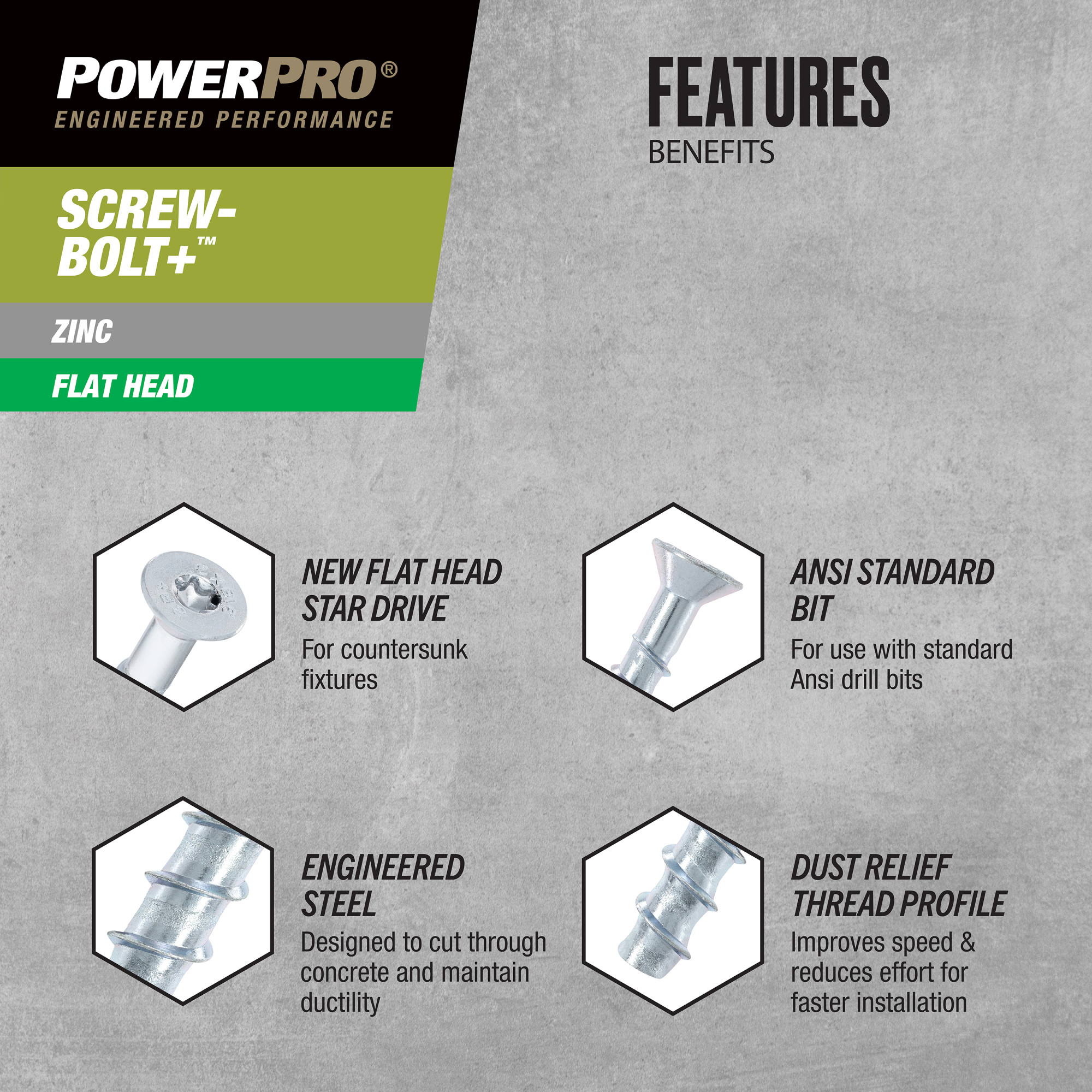 Power Pro Zinc Flat Head Screw-Bolt+ Anchor (3/8 in. x 3 in.) - 15 pc