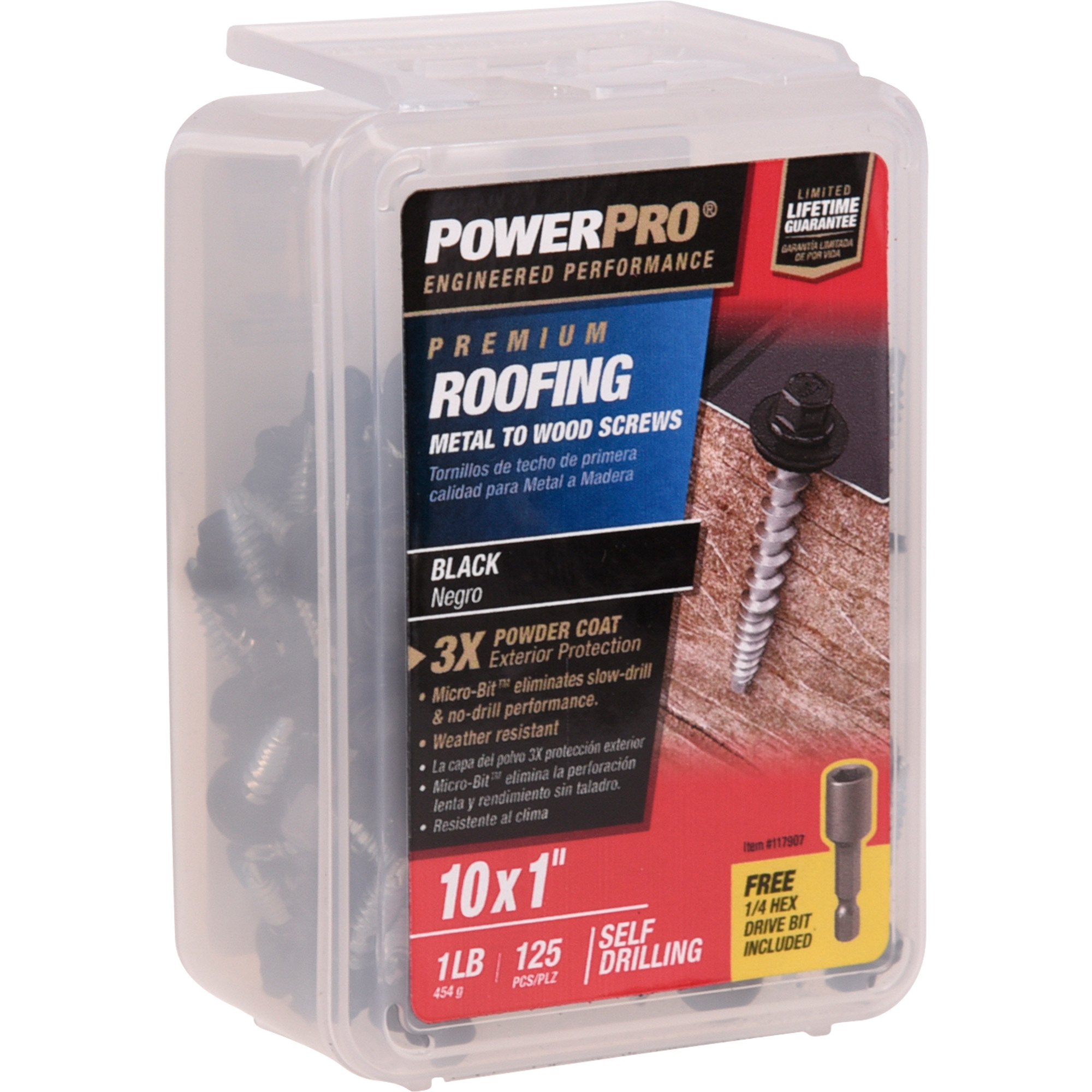 Power Pro Black Self Drilling Metal-to-Wood Roofing Screws (#10 x 1 in.) - 125 pc