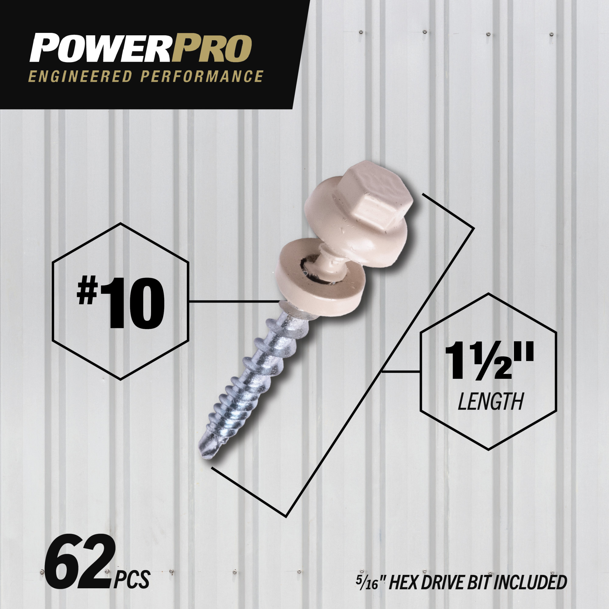 Power Pro Ivory Self Drilling Metal-to-Wood Roofing Screws (#10 x 1-1/2 in.)-62 pc