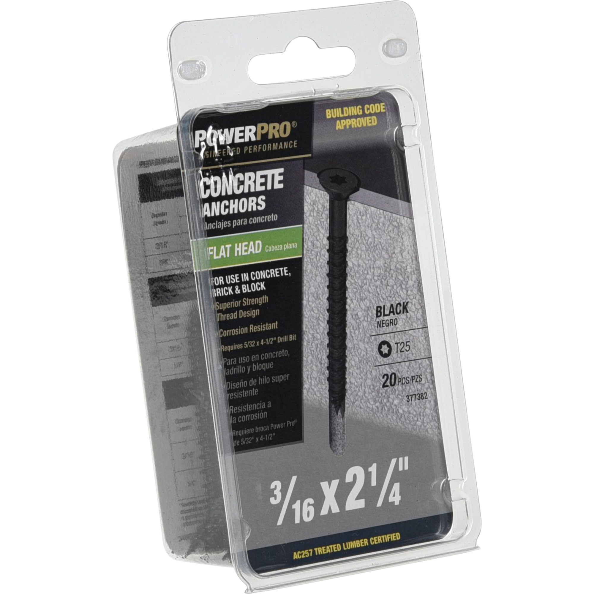 Power Pro Black Flat-Head Concrete Screw Anchor (3/16 in. x 2-1/4 in.) - 20 pc