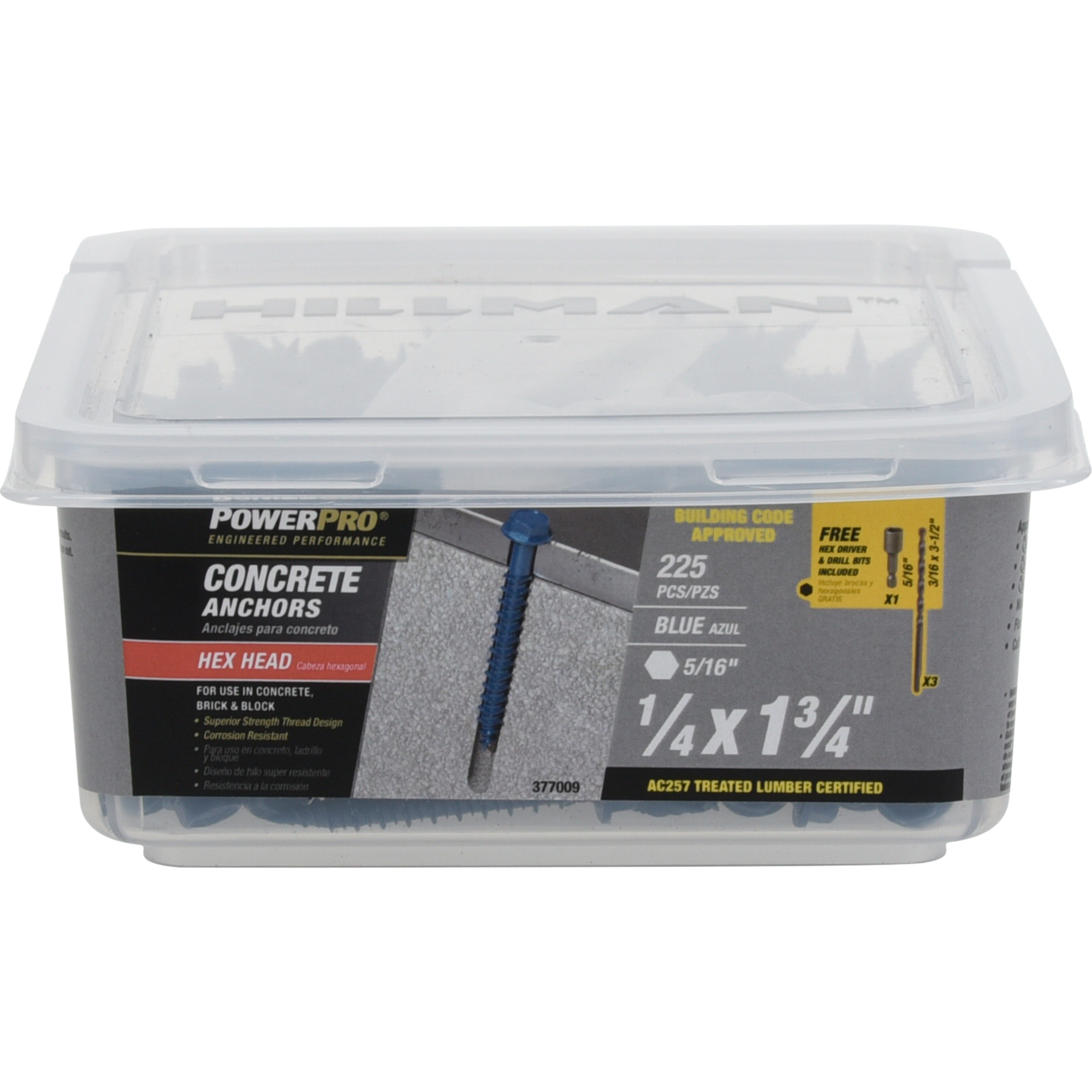 Power Pro Blue Hex Washer-Head Concrete Screw Anchor (1/4 in. x 1-3/4 in.) - 225 pc