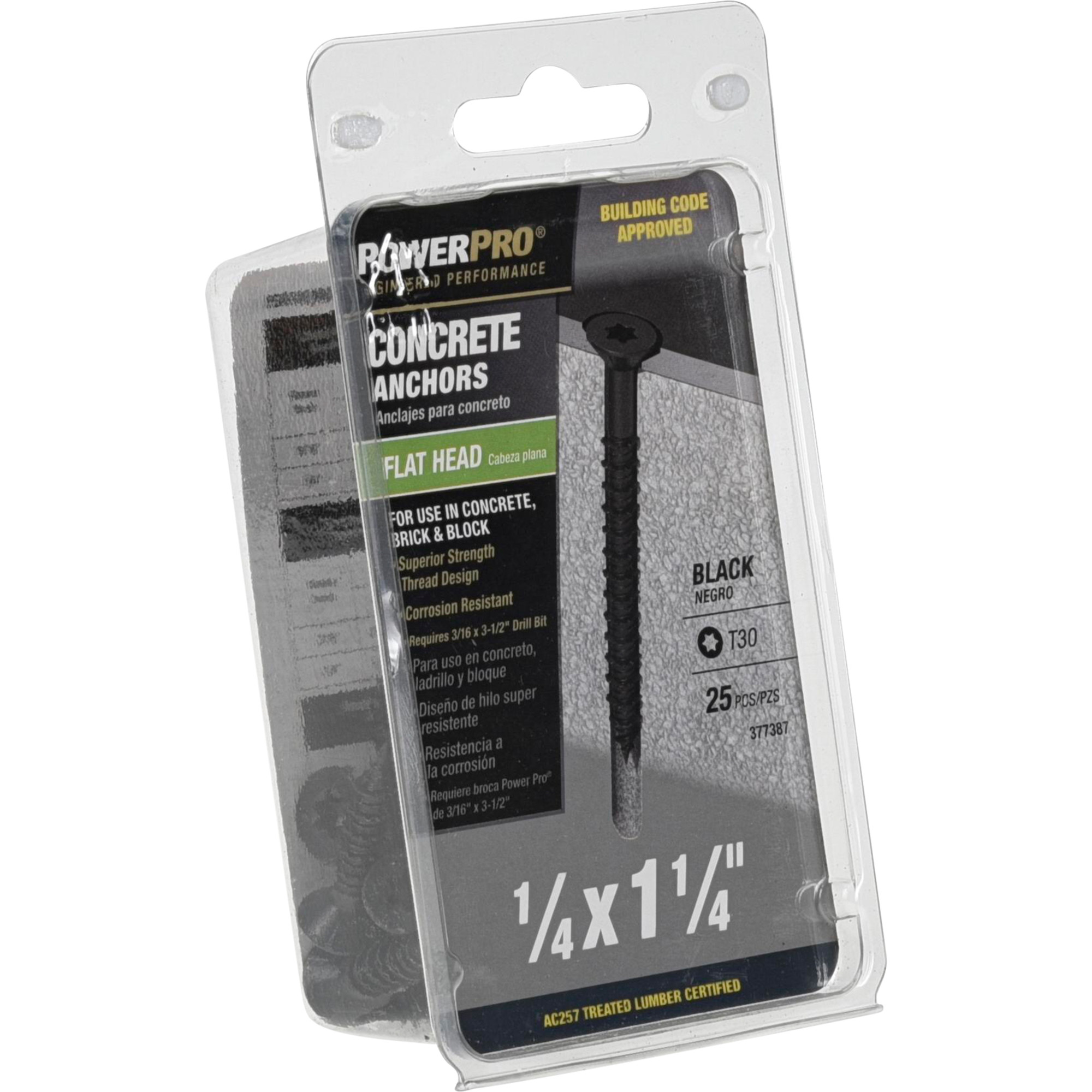 Power Pro Black Flat-Head Concrete Screw Anchor (1/4 in. x 1-1/4 in.) - 25 pc