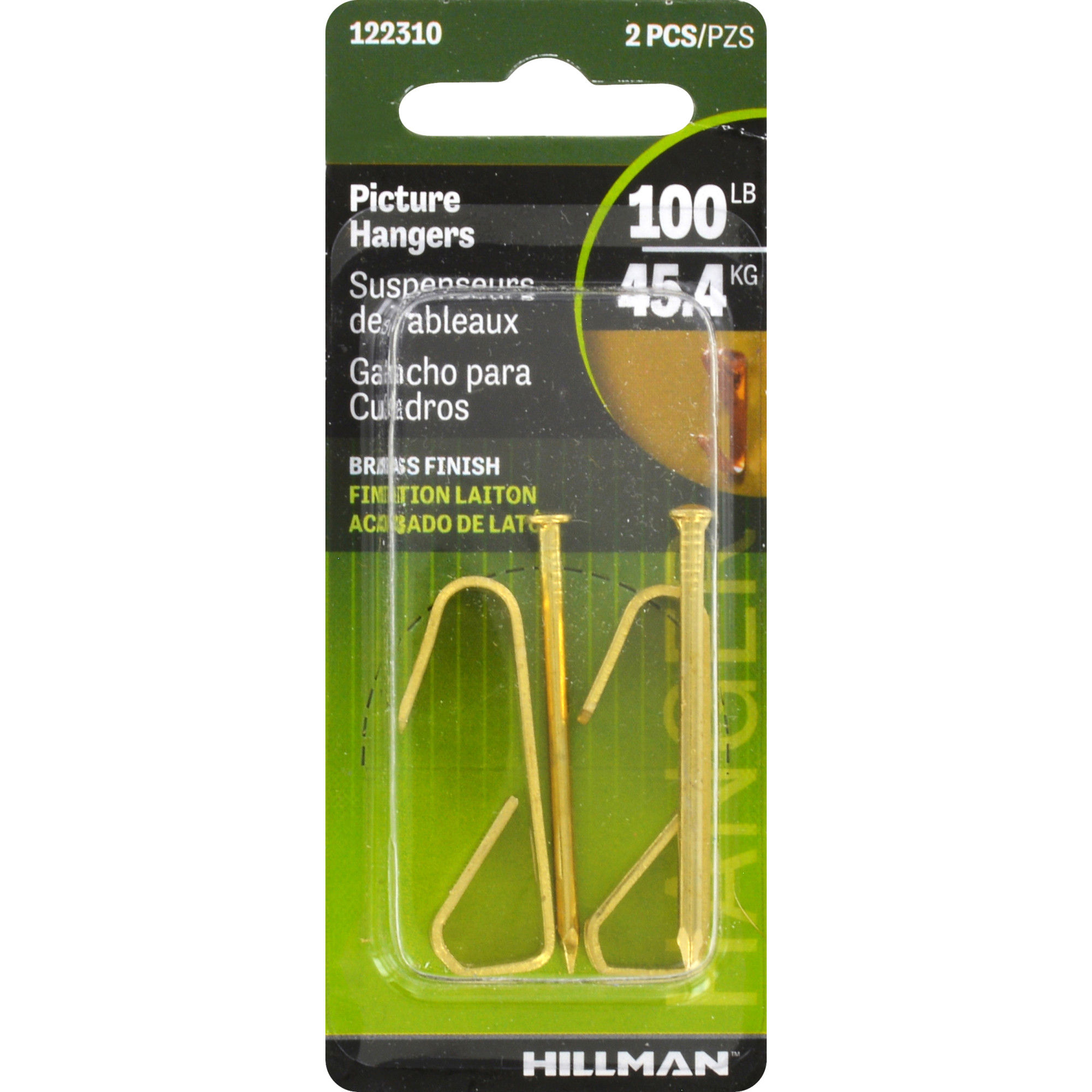 Hillman Conventional Picture Hangers Brass 100lb 2 Pack