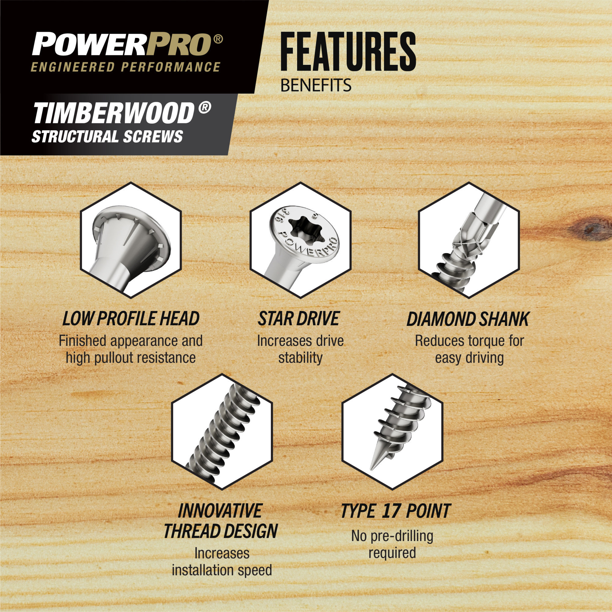 Power Pro 316SS Heavy Duty TimberWood Structural Screws (3/8 in. x 4 in.) - 1pc