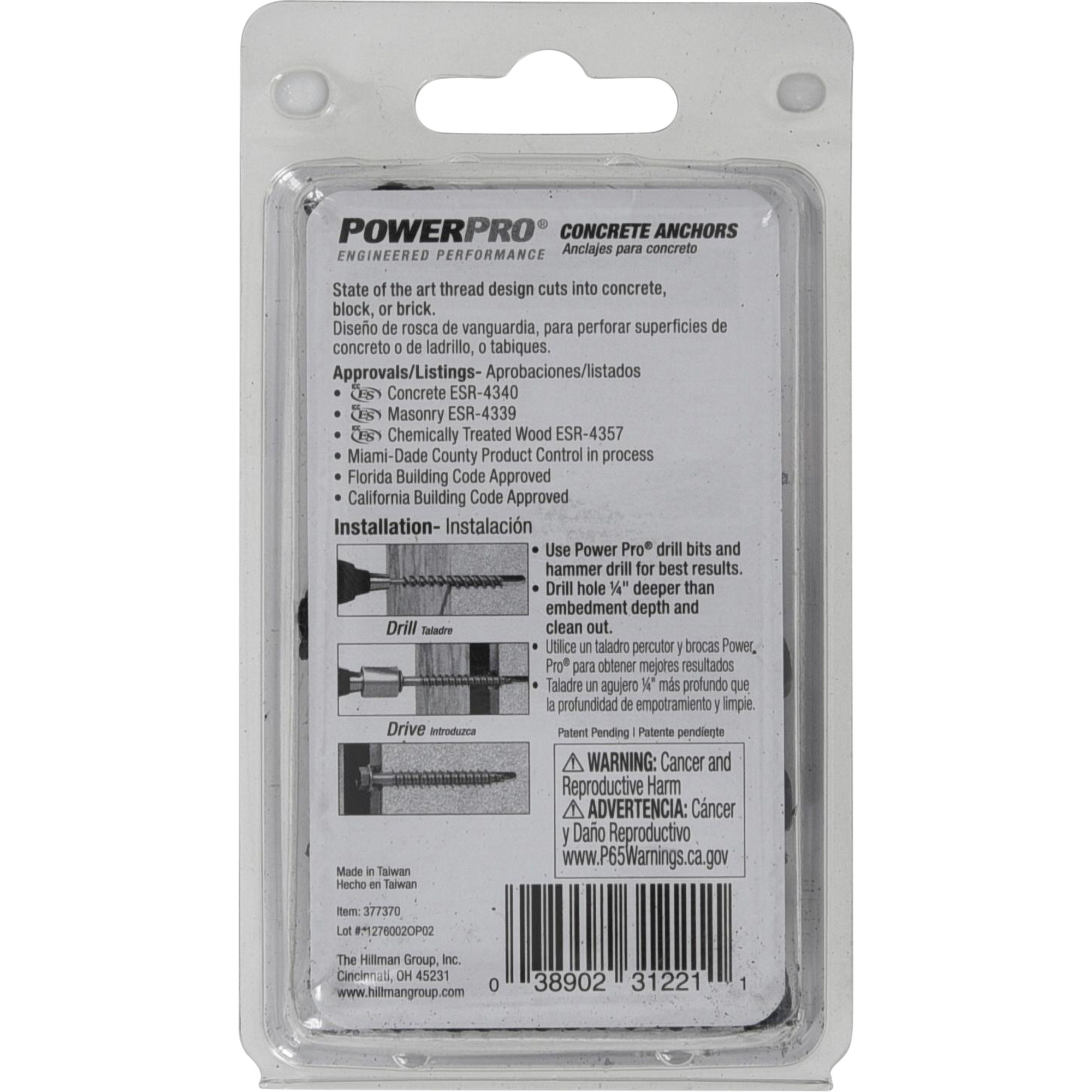 Power Pro Black Hex Washer-Head Concrete Screw Anchor (1/4 in. x 1-3/4 in.) - 18 pc